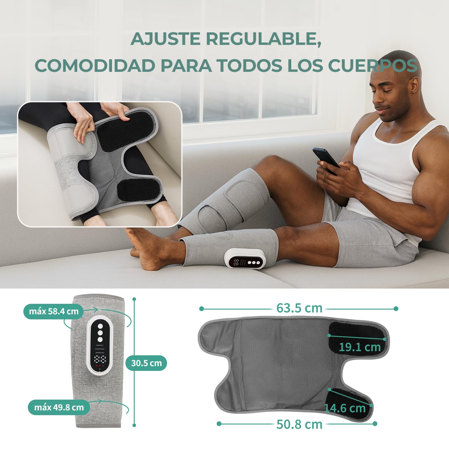 HubiCare - Masajeador de pantorrilla con calefacción por compresión de aire y calor, 3 modos de masaje, 3 niveles de intensidad, inalámbrico, recargable por USB-C, batería de 2000 mAh, apagado