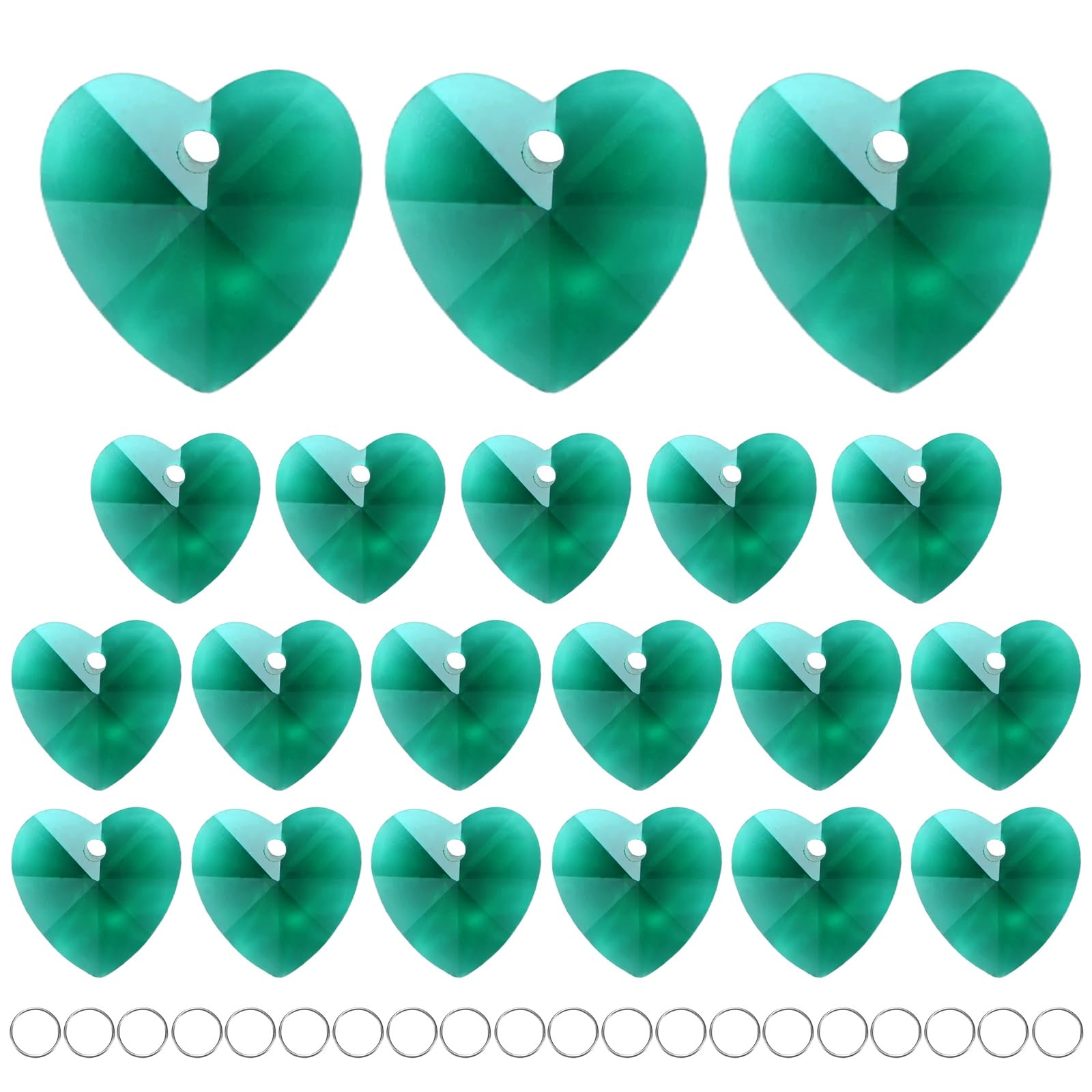 M METERXITY 20-Pack Crystal Heart Shape Prisms, 14mm/0.55 Inch Chandelier Pendant Maker Hanging Crystals Chandelier Prisms for Home/Windows/Garden/DIY Decoration[Peacock Green]