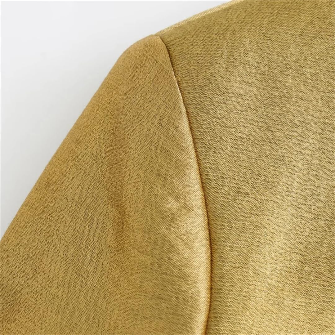 Erfmfl Damen Gold Blazer Jacets Langarm Offene Vorderseite Knöpfe Büro Revers Anzug Mantel, Gold, XS