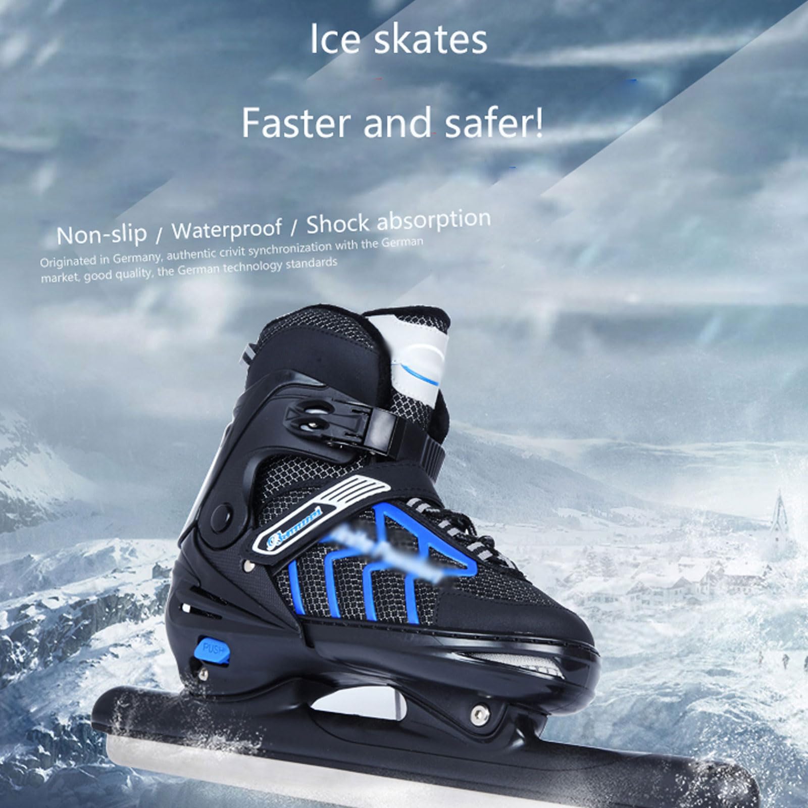 Patins de patinage réglables,Patins à Glace pour jeunes,Patins à Glace Mixte,système de laçage rapide et boucle push-lock,4 tailles réglables,chaleur et confort,pour débutants et avancés jusqu