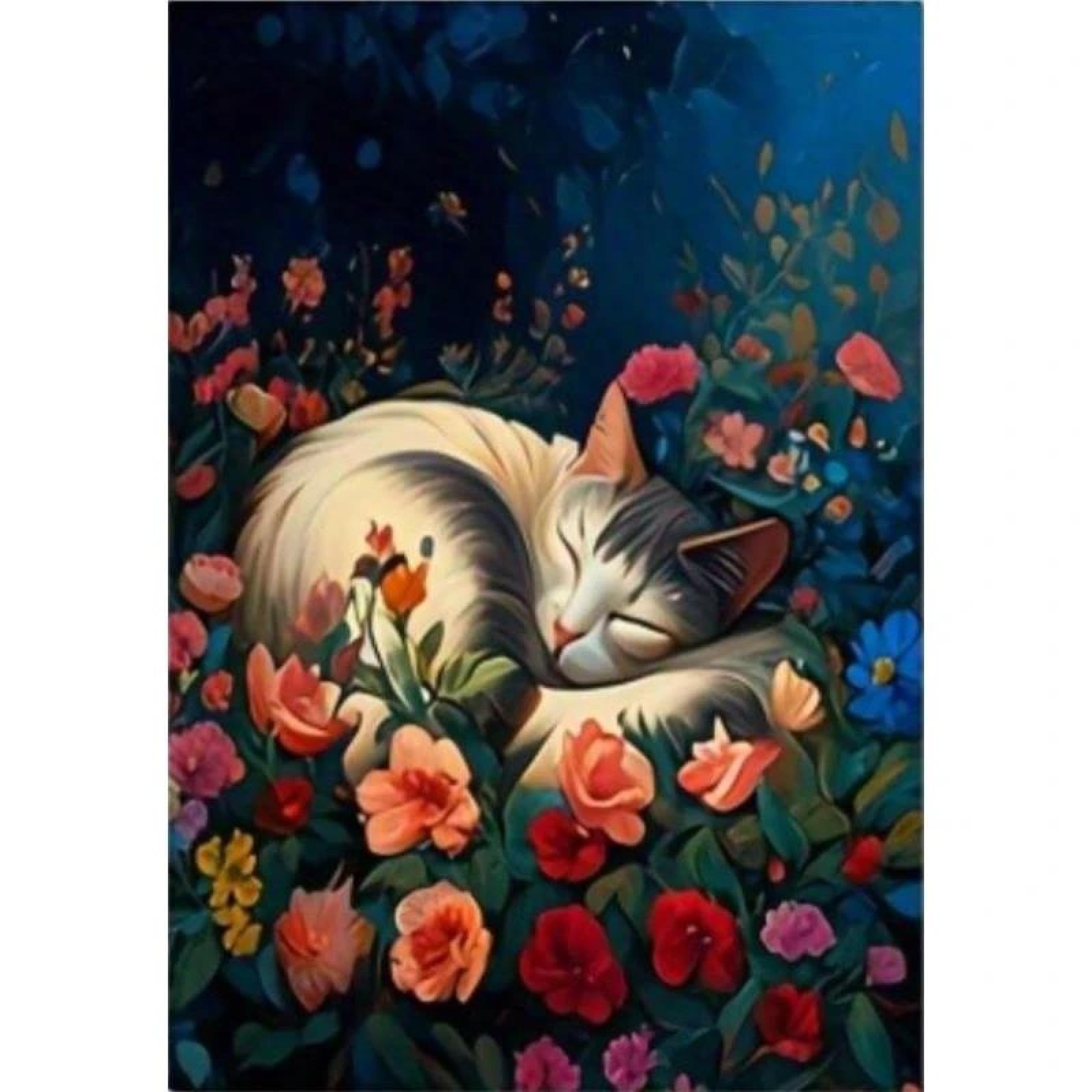 Yocheng Cat Sleeping Among Flowers Poster And Prints Animal Art Canvas Painting Wall Art Picture For LivingRoom Home Decor 40x50cm No Frame