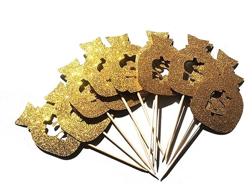 Miniatura 4 de Bolsa de dinero, 12 adornos para cupcakes, diseño de dólar americano, para casino, boda, cumpleaños, festival, fiesta, decoración de fiesta de