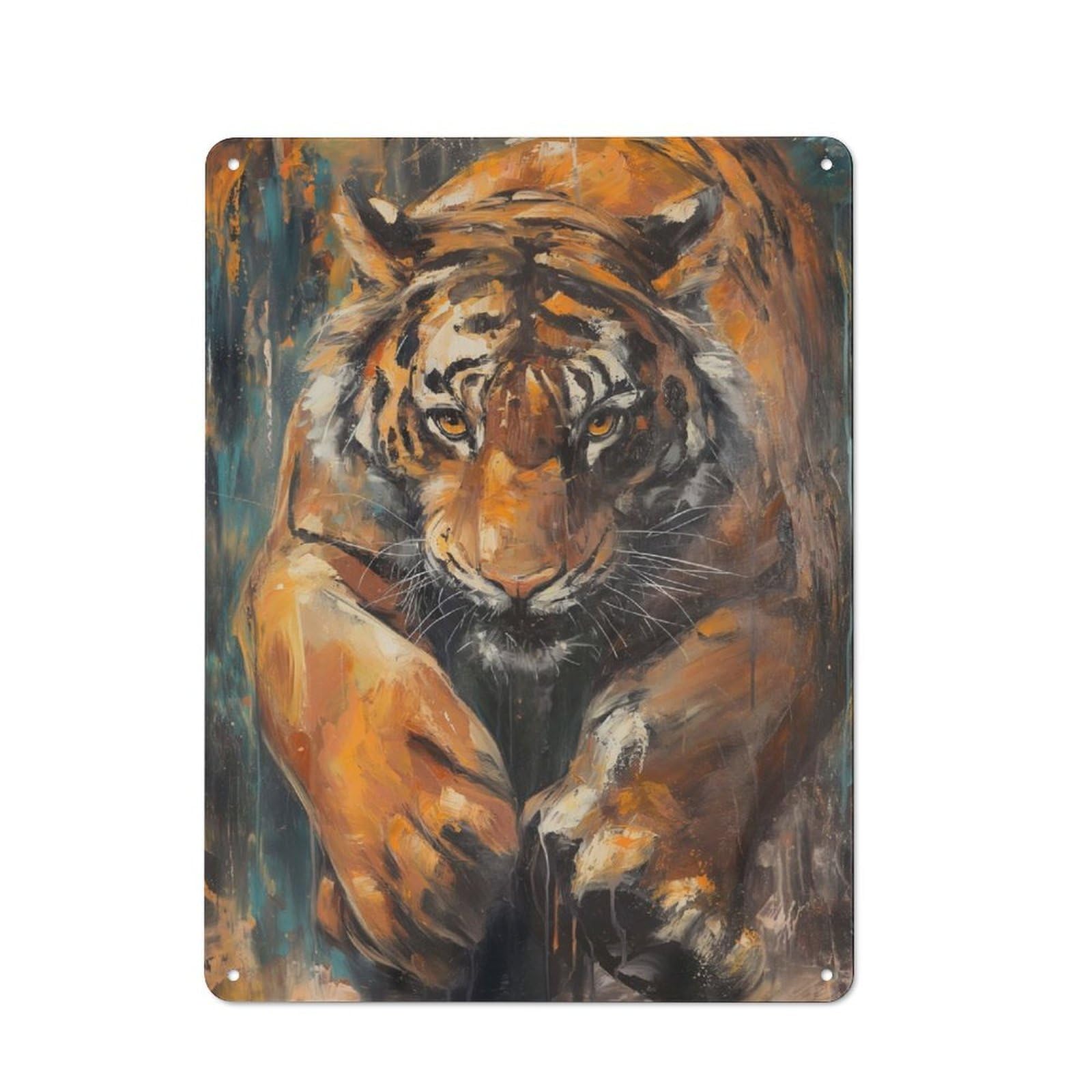 Junmoney Bengal Tiger Mysterious Industrial Metal Wall Decor 40X30cm, Metal Wall Sign For Tool Room, Garage, Studio Or Home Bar
