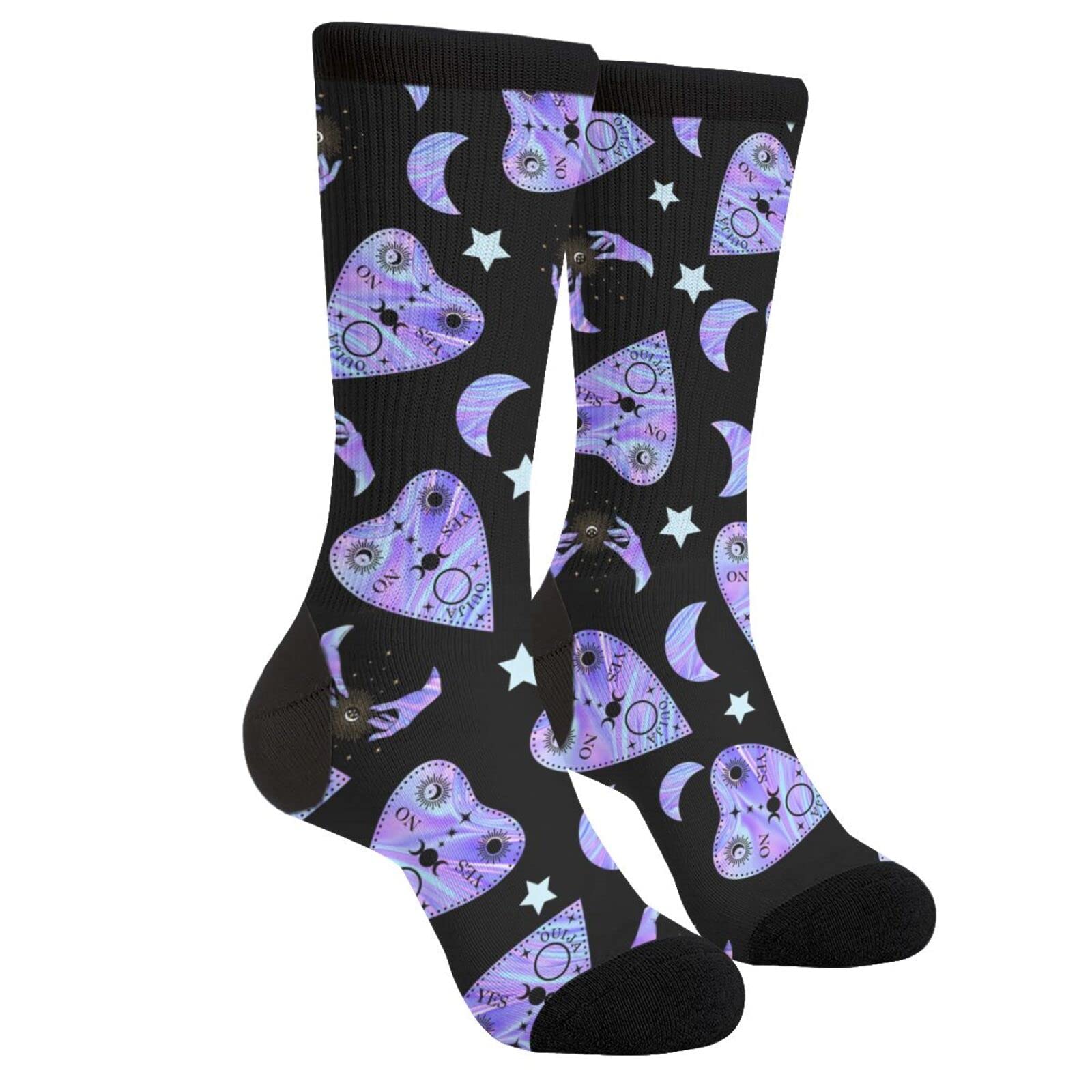 Wpamlrta Unisex Purple Black Witchy Socks Funny Novelty Crazy Crew Tube Socks, Men's Women's Casual Dress Socks