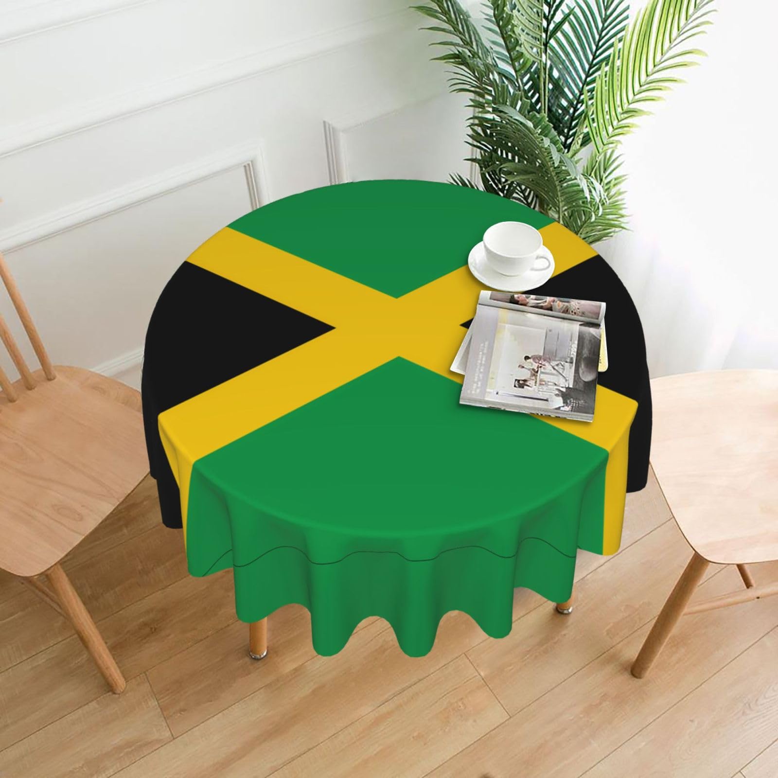 YYHHAOFA Flag of Jamaica Prints 60in Round Decorative Tablecloth – High-Grade Polyester Throw Cover for Dining, Parties, and Outdoor Events
