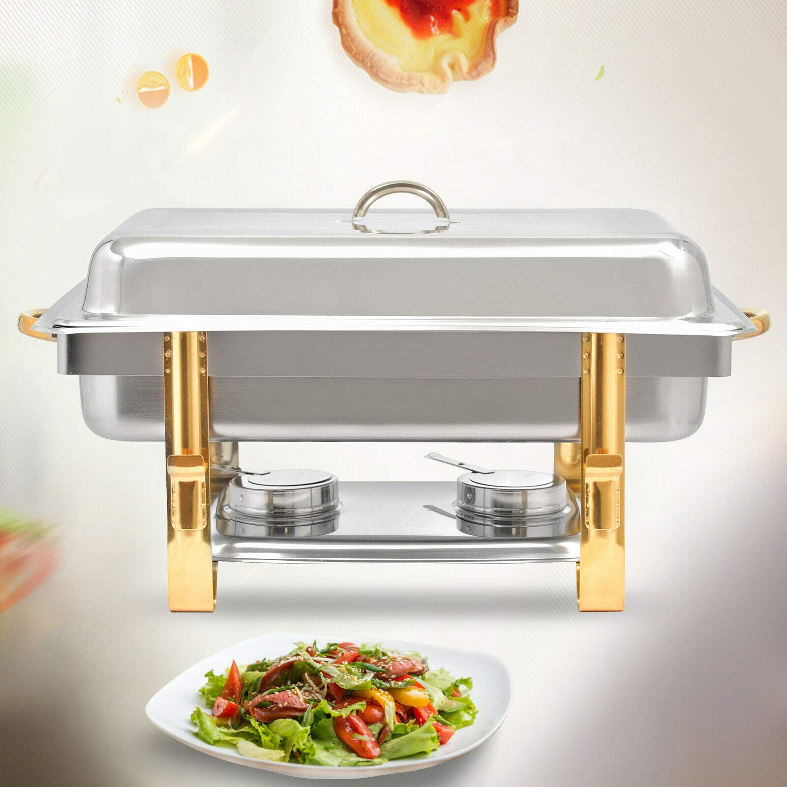 Chafing Dish - Calentador de alimentos de acero inoxidable de 9 L con tapa y sartén para alimentos, calentador para catering, buffet