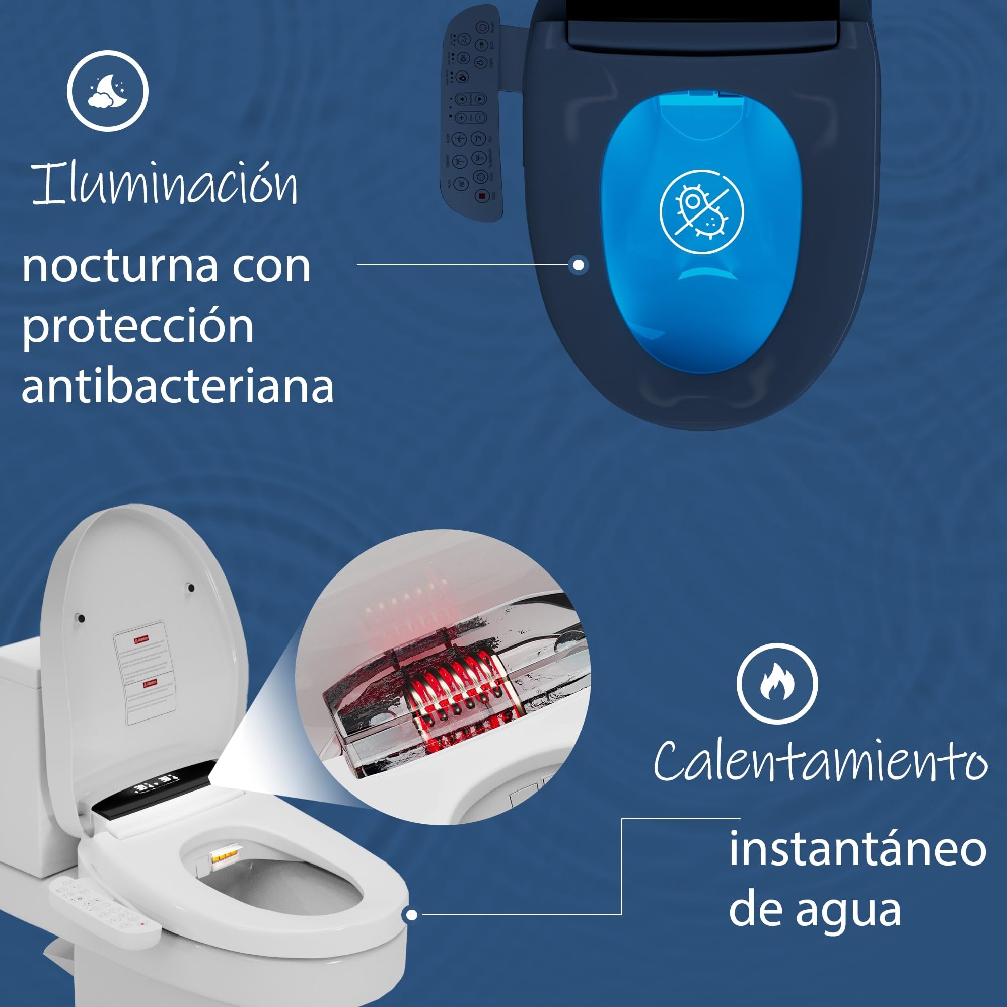 Marca Francesa : Asiento Inodoro Inteligente japones con chorro de agua caliente, Tapa WC Japonesa Calefactable, Baño japonés, Tapa de Vater japonés, Bidet electrico, Confort y Elegancia