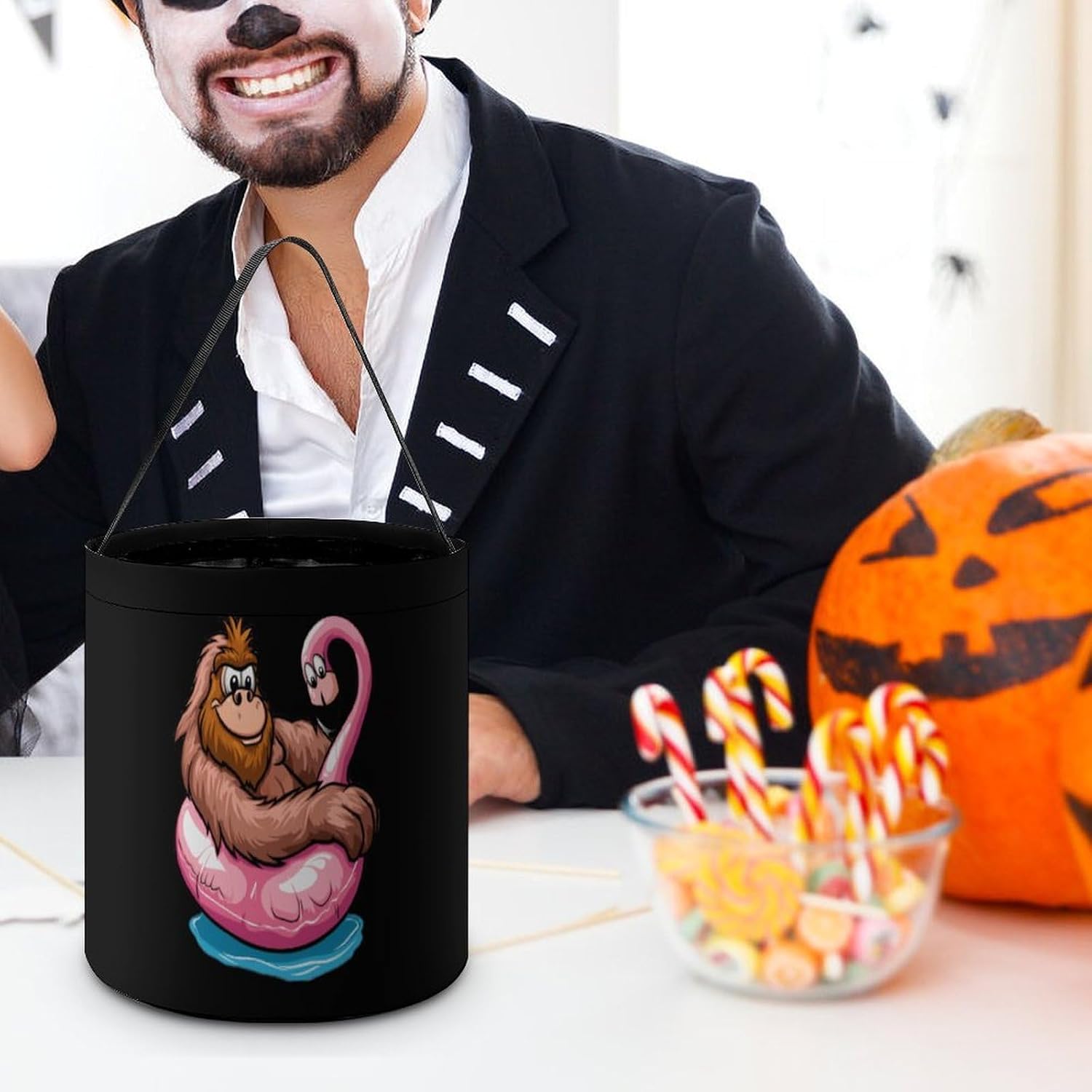 Bigfoot Sasquatch Pool Party Flamingo Halloween Treat Bag Reusable Candy Basket Tote Goody Bags Gift Party
