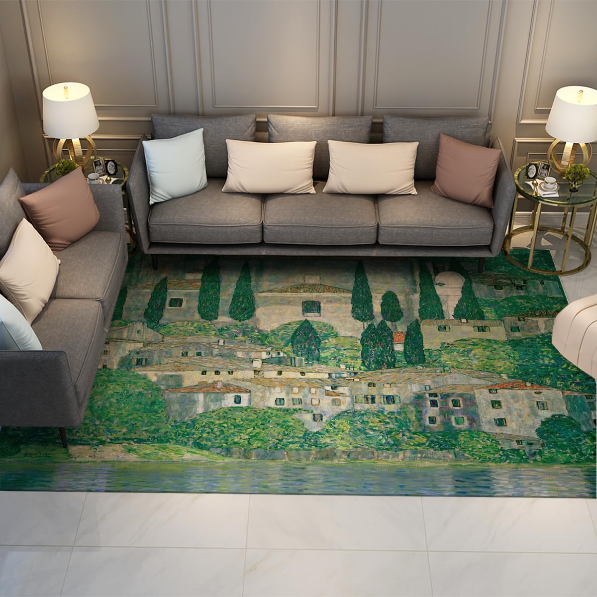 Tapis lavable Gustav Klimt vert pour sublimer la décoration de votre chambre