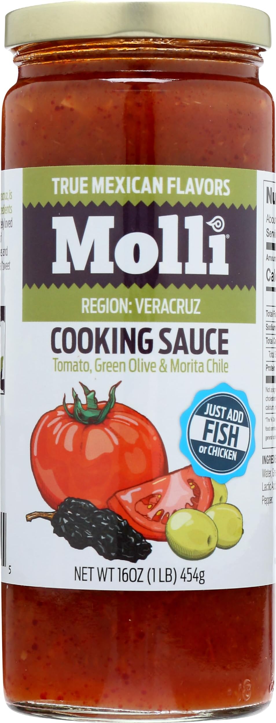 Chicken Tinga Simmer Sauce - Region of Veracruz (tomato, morita peppers, olives) 16 oz by Molli