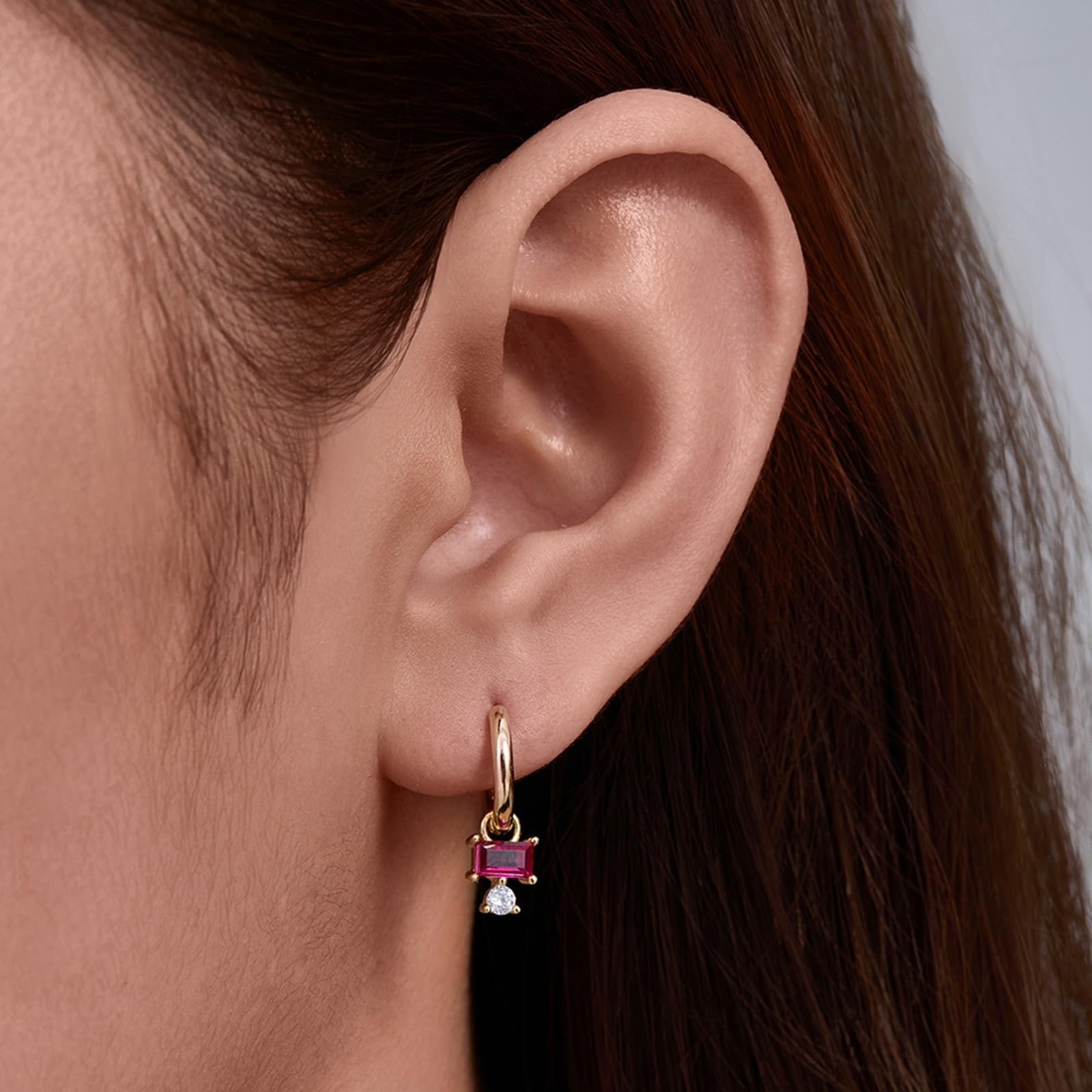 Damskie kolczyki kreolskie białe złoto 750 585 375 z prawdziwego złota, eleganckie kolczyki z prostokątnym korundem i okrągłym Moissanite, na wesele, bez niklu, prawdziwa biżuteria, białe