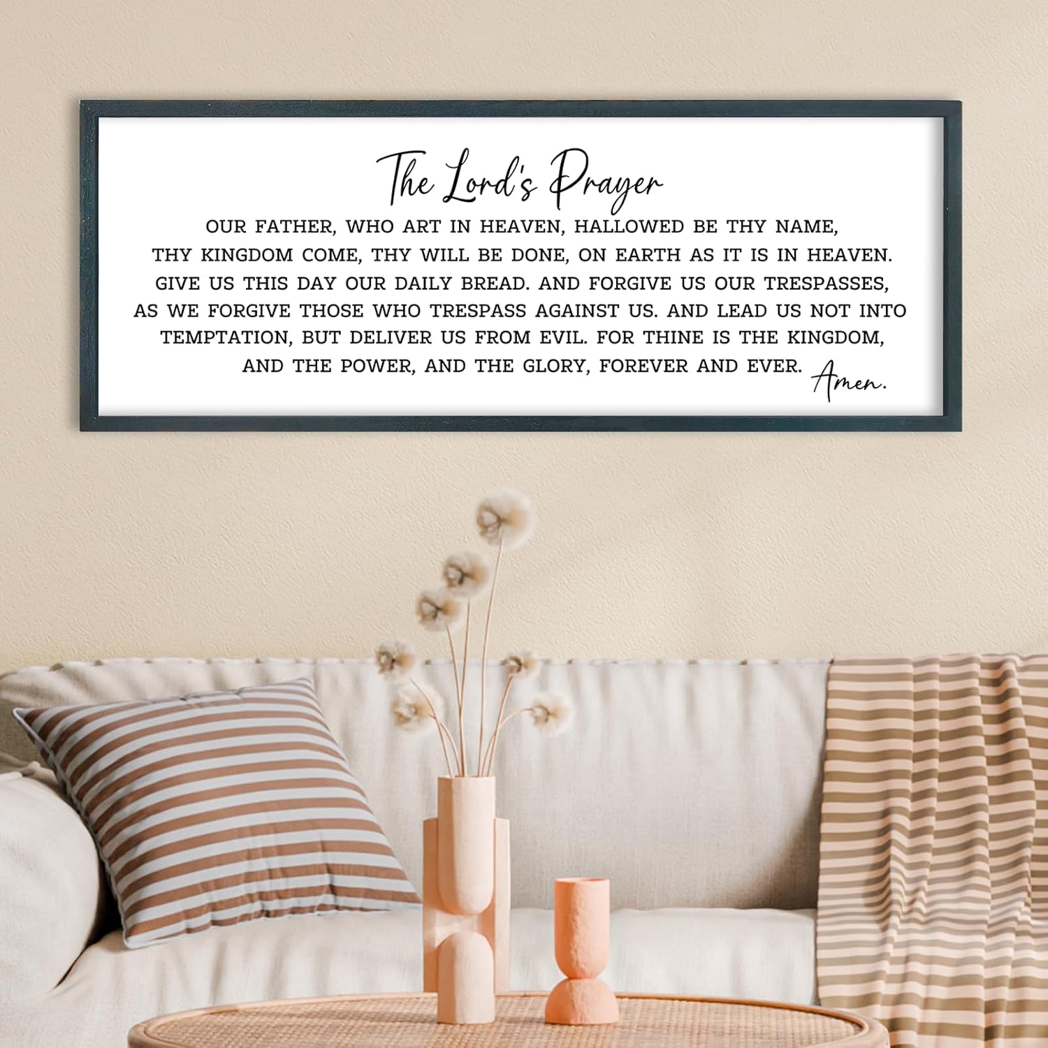 FZMHASLWW Our Father Prayer Wall Decor 40" x 15" Bible Verse Scripture Inspirational Quotes Sign Christian Large Wood Framed Wall Hanging Art (Black 40"L x 15"W Our Father Prayer?Black?