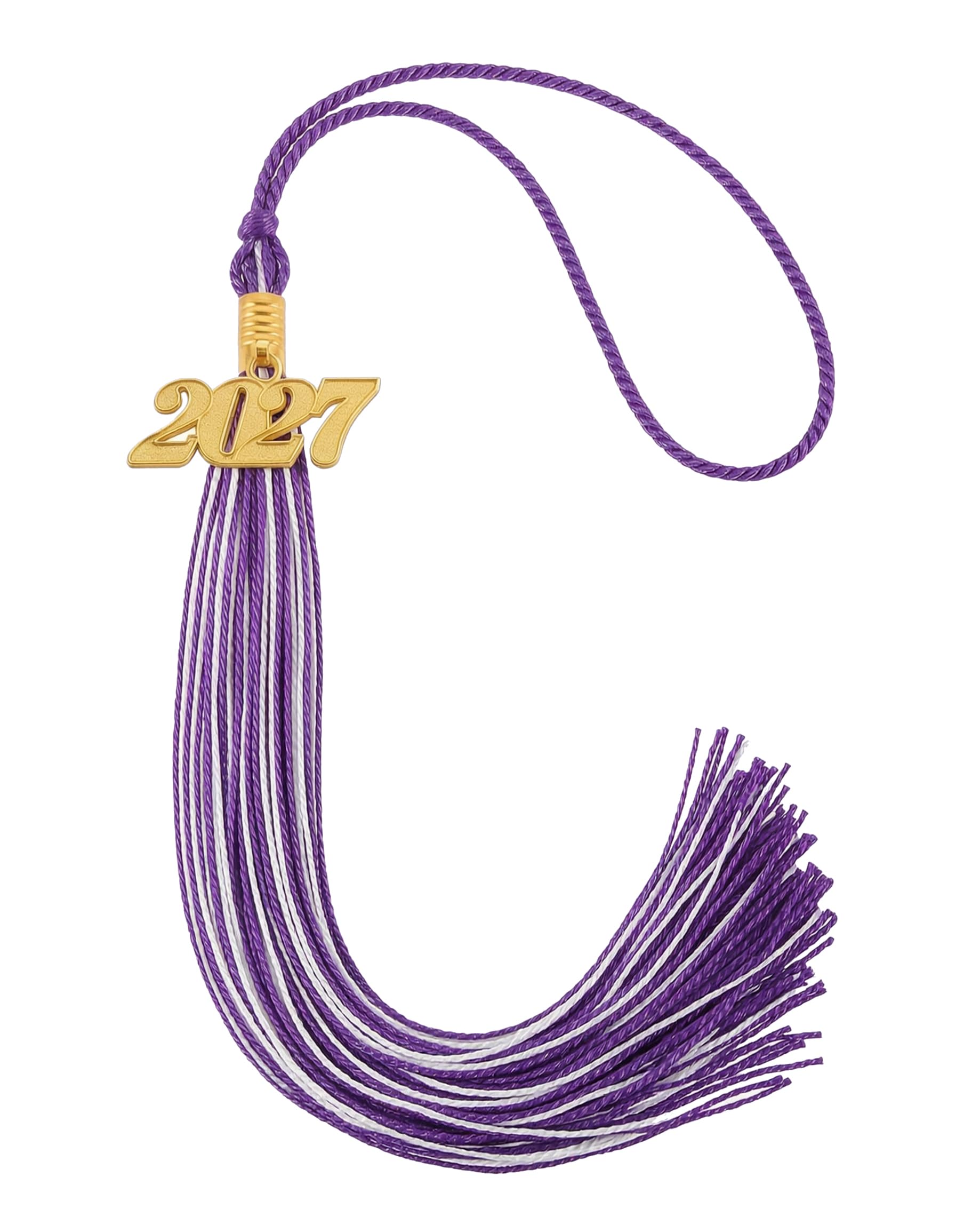 Graduation Tassel 2027 for Grad Cap,Purple and White Tassel with Gold Charm