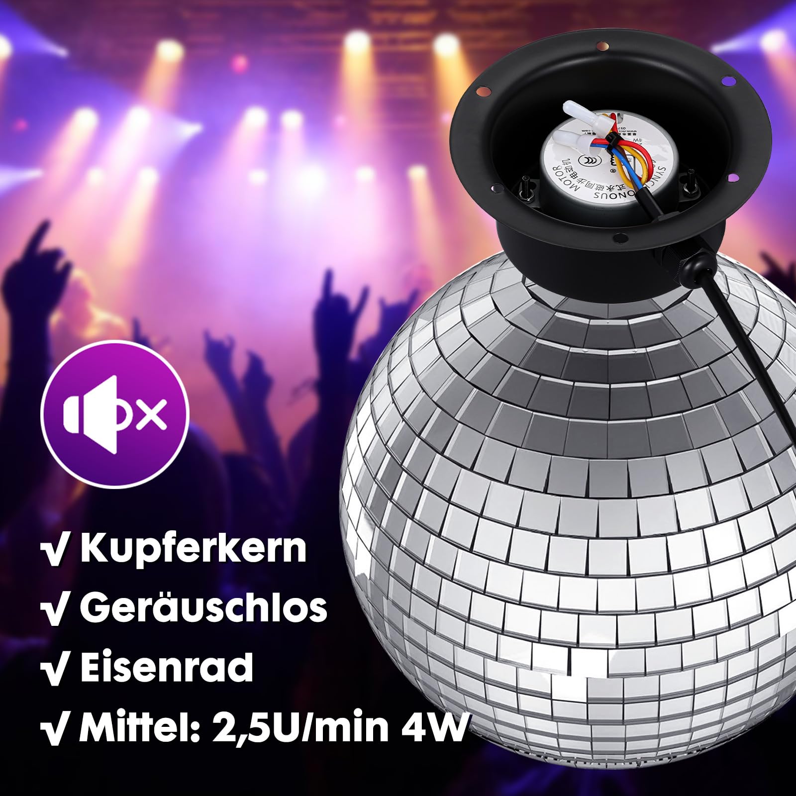 Amosfun Motore a sfera a specchio, motore a sfera da discoteca, motore elettrico da 4 W, con unità da 2,5 giri/min, braccio, installazione semplice, ideale per l'illuminazione di palcoscenici di feste