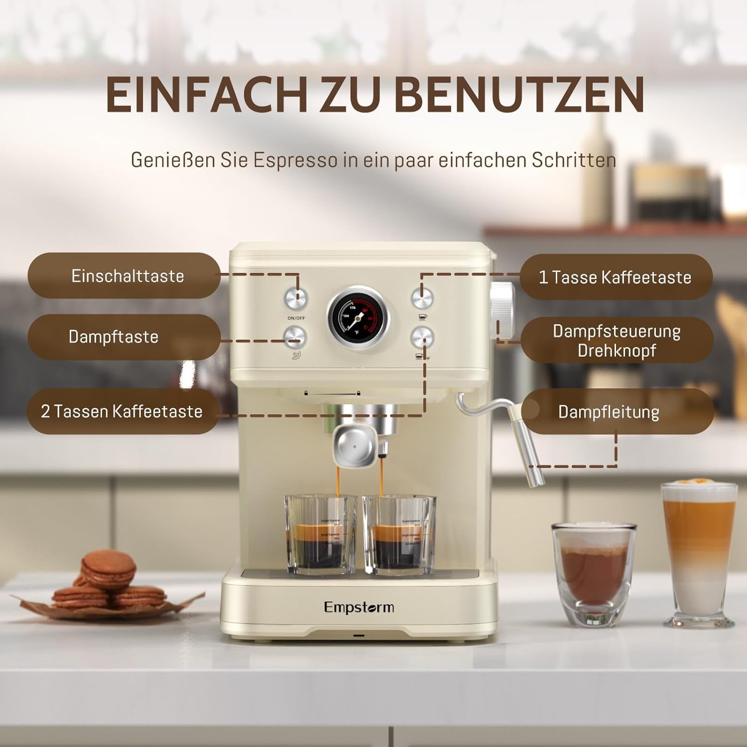 Ekspres z sitkiem 20 Bar Mały Ekspres do Espresso Profesjonalny Ekspres z Sitkiem do Kawy z Mocnym Spieniaczem do Mleka, Zbiornik 1,5L, Nadaje się do Oryginalnych Kapsułek Kawowych NS, Barista