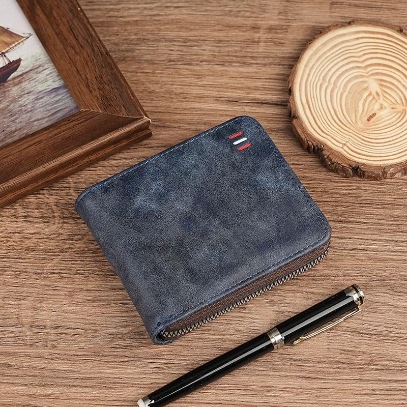 Zipper Bifold Wallet for Men or Women,Organized Storage & Secure Design,Short Style,Blue2