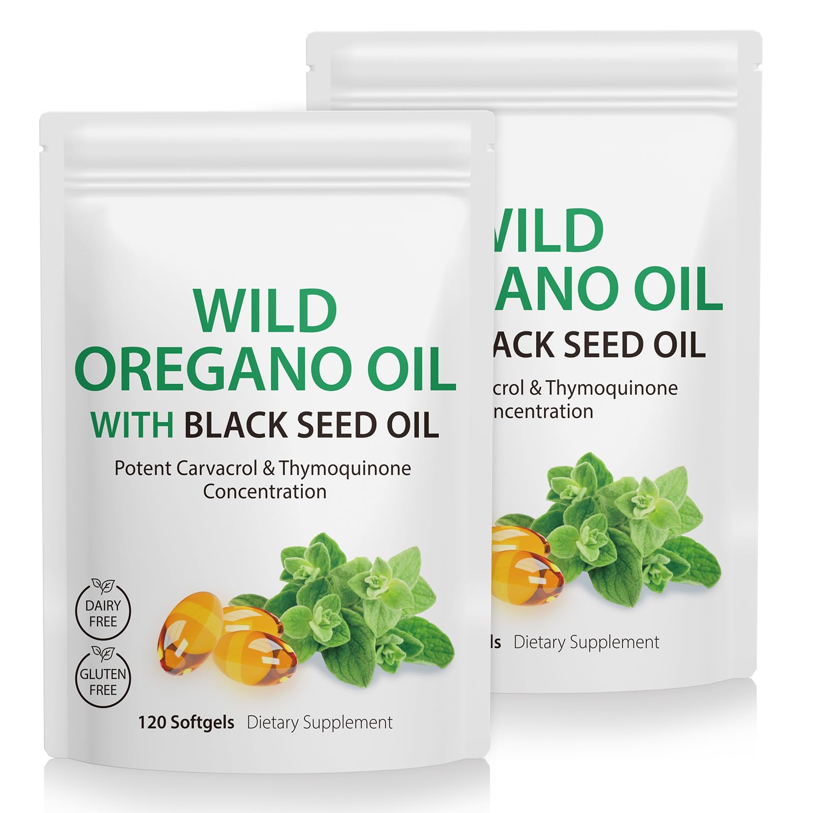 2 Pack Oil of Oregano Softgels, Oregano Oil Capsules, 165mg Carvacrol, 2 in 1 Formulated Oil of Oregano with Black Seed Oil 200mg, Oregano Oil Supplement Capsules White 120 Count (Pack of 2)