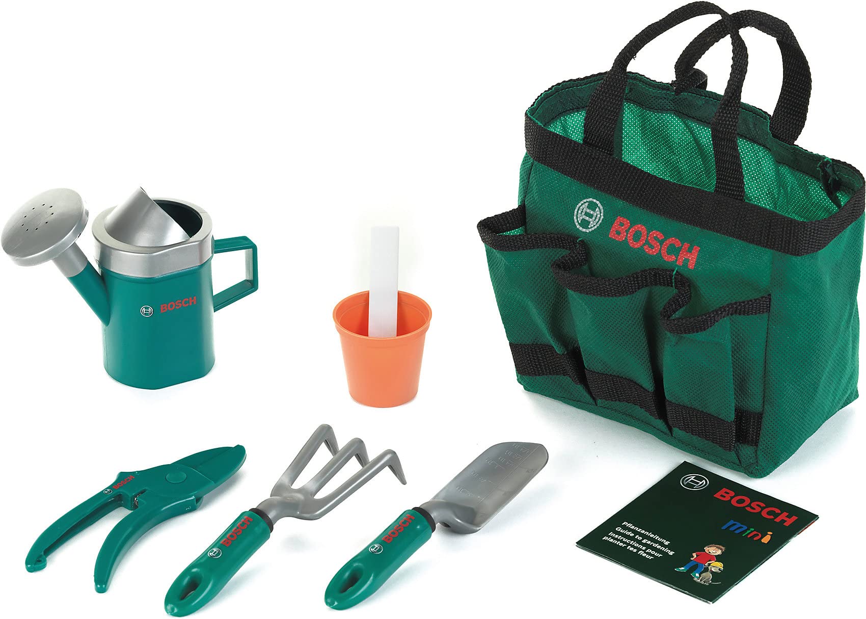 Theo Klein 2787 Sacoche de Jardinage Bosch - avec de Nombreux Accessoires : arrosoir, Pelle Manche Court, râteau Manche Court, sécateur, etc. - Dimensions : 18 x 12 x 25 cm - pour Enfants dès 3 Ans