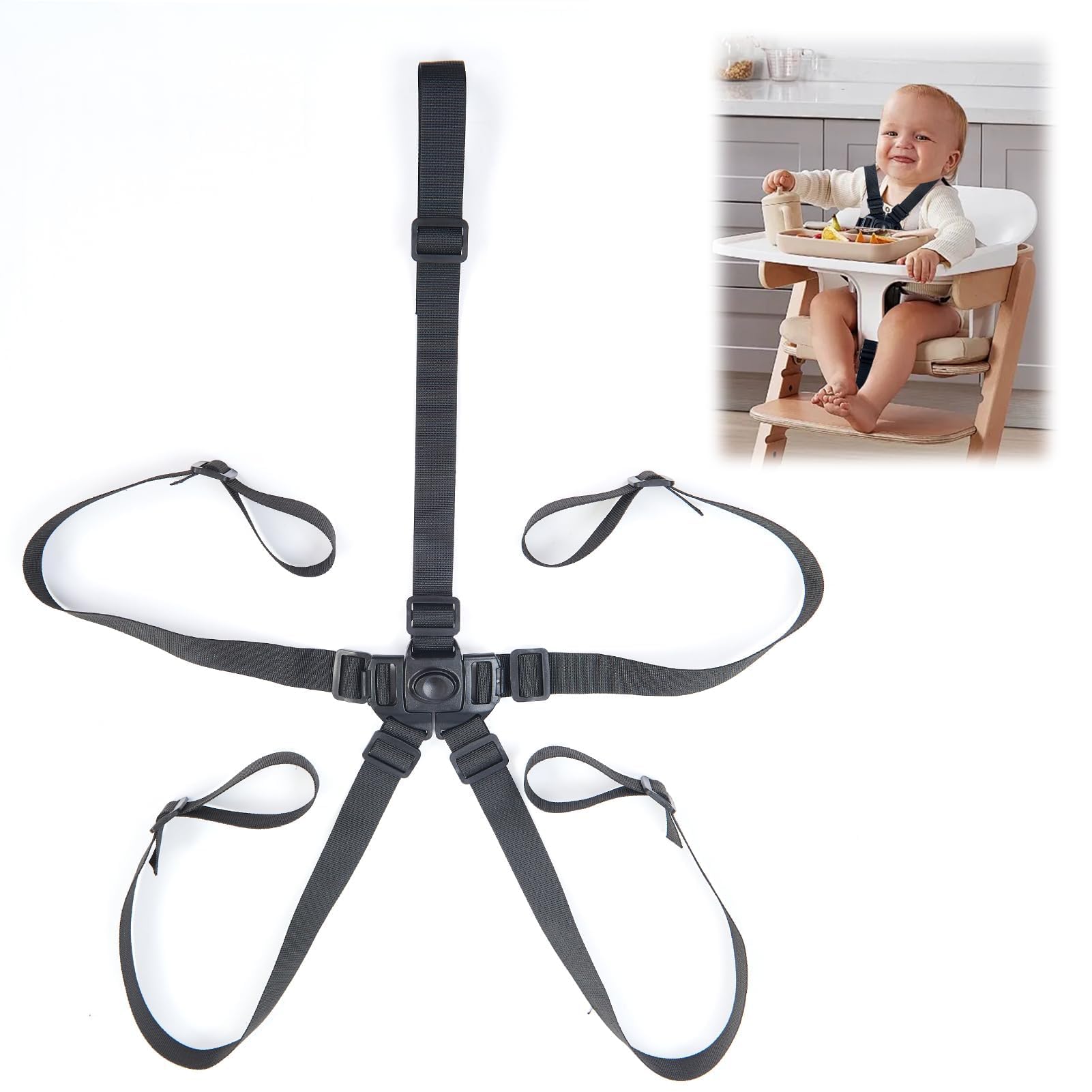 Cintura di Sicurezza a 5 Punti Universale per Seggiolone e Passeggino, Cinghie Regolabili per Seggiolone Neonato, Imbracatura per Sedia, Cinturino di Ricambio per Seggiolone e Carrozzina