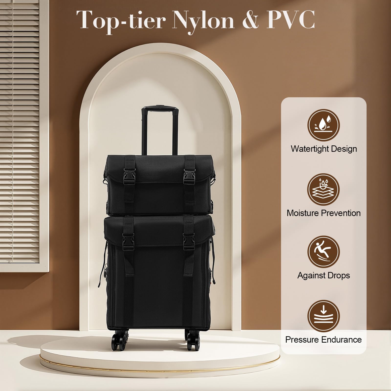 Valise cosmétique 2 en 1 avec 8 tiroirs, valise de tatouage avec roulettes et sac bandoulière amovible Valise cosmétique Valise à roulettes Valise cosmétique Valise à roulettes Valise cosmétique