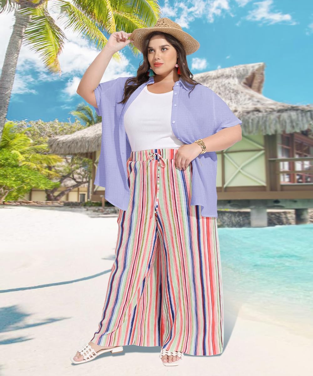 RITERA Blusas de talla grande para mujer, con botones, manga corta, enrollables, con puños, casuales, con cuello, camisetas ligeras de verano