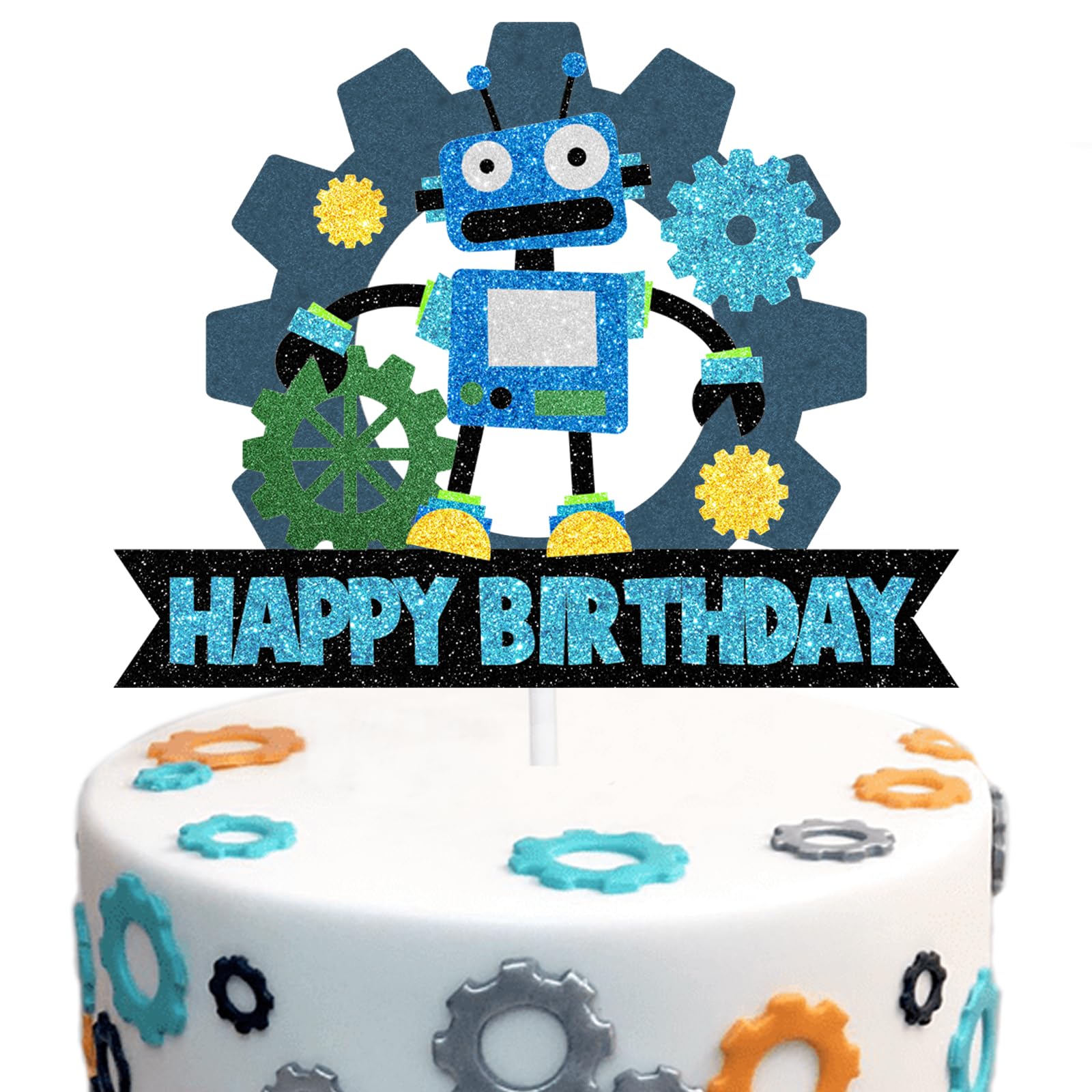 Steampunk Gears Cake Toppers - 18 Piece Acrylic Robot Birthday Decorations For Cakes & Cupcakes