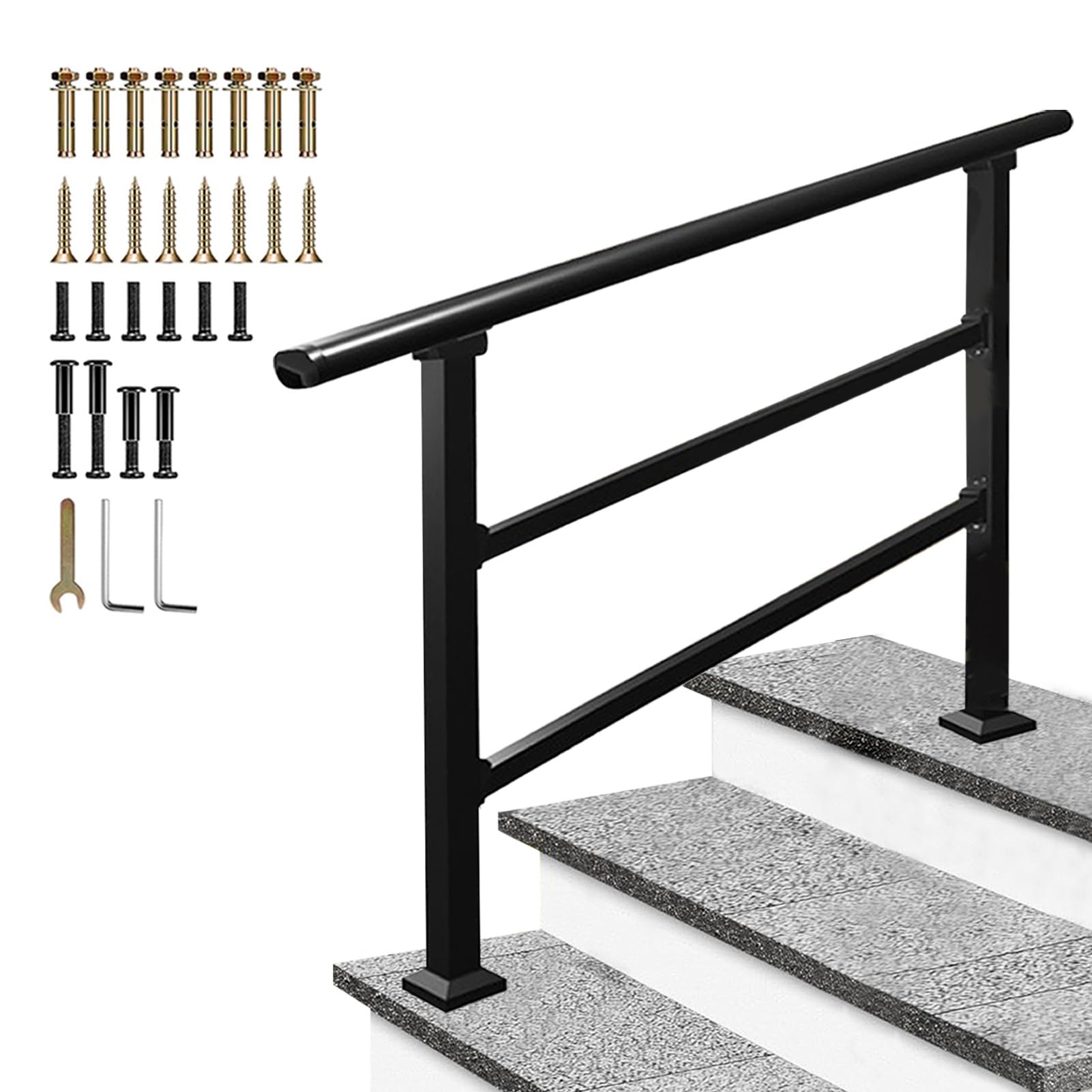 Jksyff A Handrail Fit 1 To 3 Steps Indoor Outdoor Stair Railing, Floor Mounted Djustable Transitional Banister, Home Garden Corridor Decking Support Rod(,80Cm/32Inch)