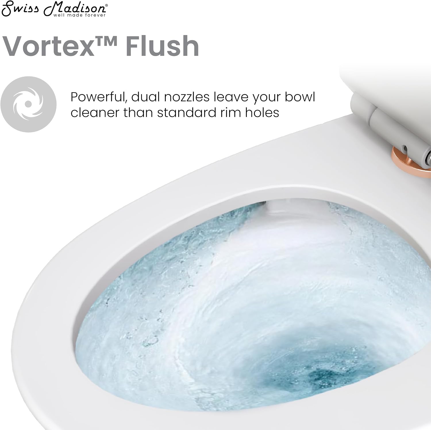 St. Tropez One Piece Elongated Toilet Dual Vortex™ Flush, Rose Gold Hardware