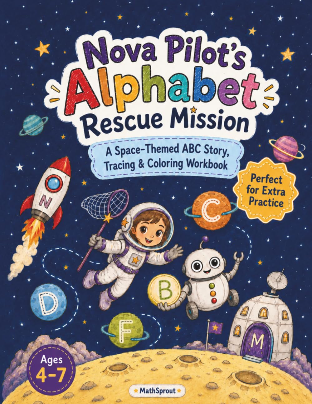 Nova Pilot’s Alphabet Rescue Mission: A Space-Themed ABC Story, Tracing & Coloring Workbook, Ages 4-7