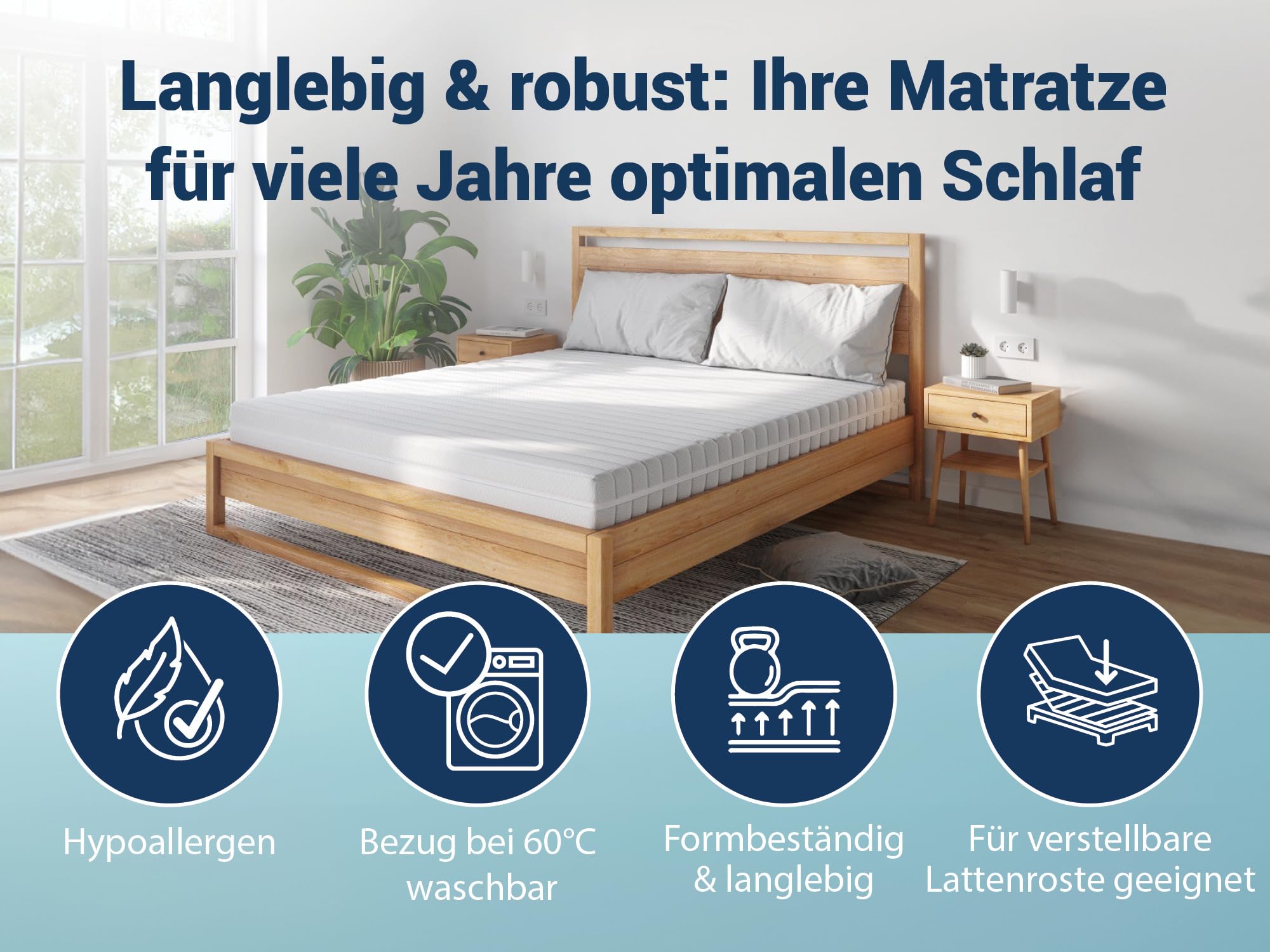 BettenABC - Matratze & Lattenrost (KSP-500) - 140x200 cm (H3) - 7-Zonen Matratze aus Kaltschaum mit passendem Lattenrost - Hypoallergen & Antibakteriell - Oeko-TEX® Zertifiziert - Lieferung per Paket