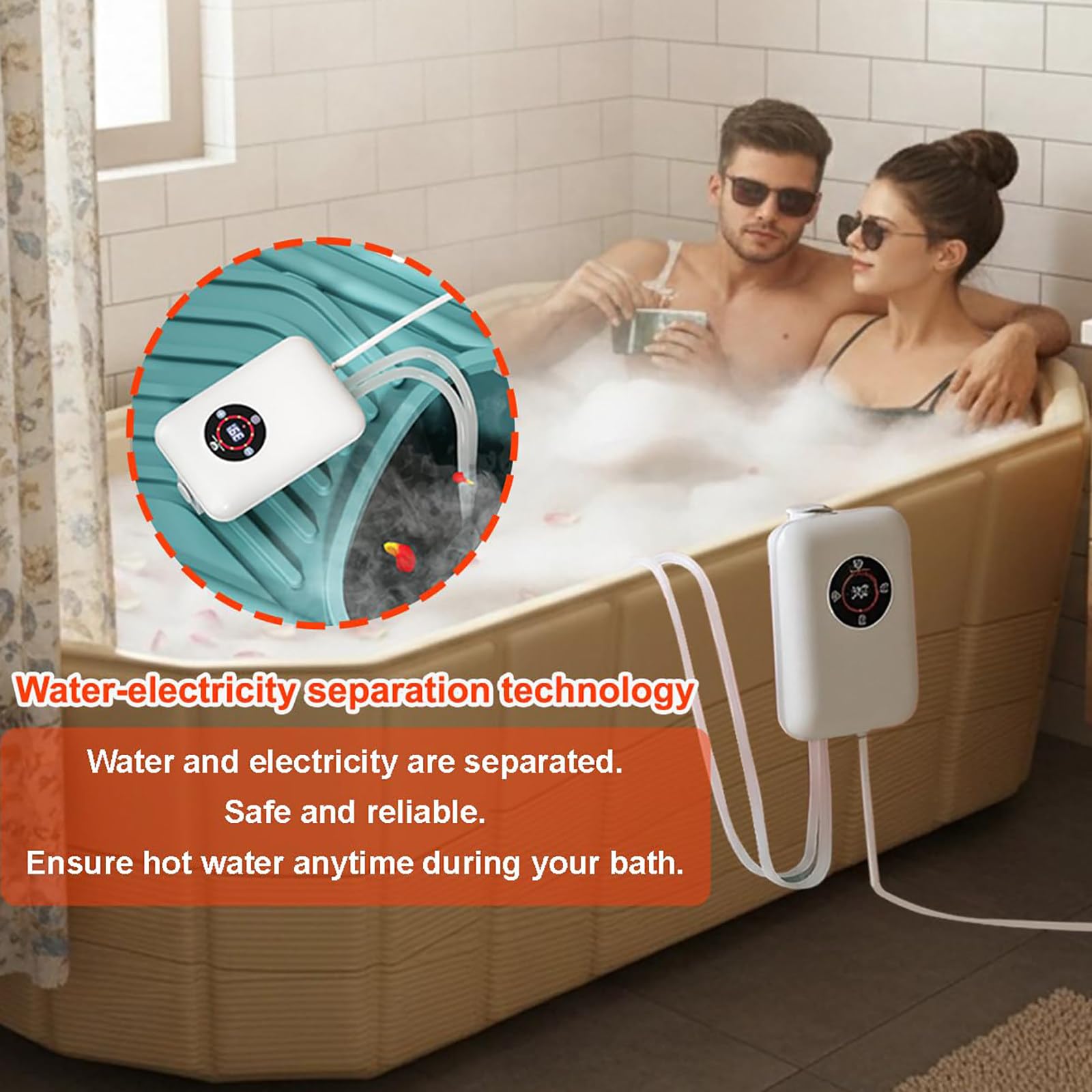 Calentador De Agua De Inmersión De 1200W, Calentador Termostático Específico para Baños, Control De Temperatura De 30 A 43 ℃, Separación De Agua Y Electricidad, con Control Remoto