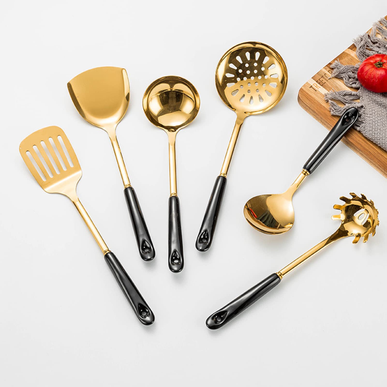 Kochutensilien-Set, 7-teilig, Kochgeschirr-Set, Edelstahl, Keramikgriff, Kochutensilien 06