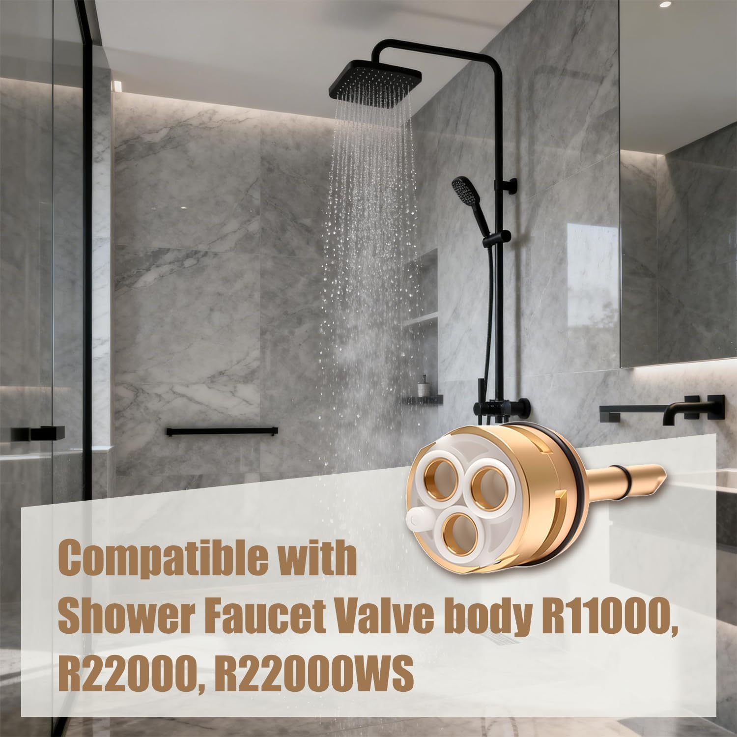 RP71718 3-Function Non-Shared Diverter Cartridge Replacement Compatible With R11000 R22000 Shower Faucet Valve 3 Separate And 3 Off Positions Solid Brass Repair Kit with Installation Tools