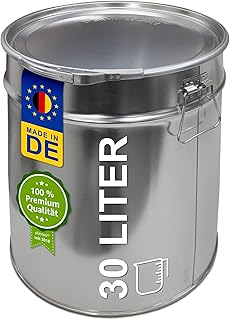 30 Liter Blecheimer Hobbock Fass mit Deckel und Spannring | Stabile Seitliche Metallgriffe | Luft und Flüssigkeitsdicht | Robust und Stapelbar | Gefahrgut Tauglich