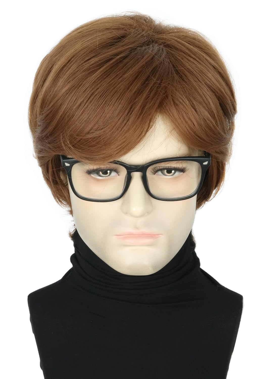 Topcosplay Mens Wigs with Glasses Short Brown Ginger 1970s Man Gigolo Wig for Halloween Costume Accessories