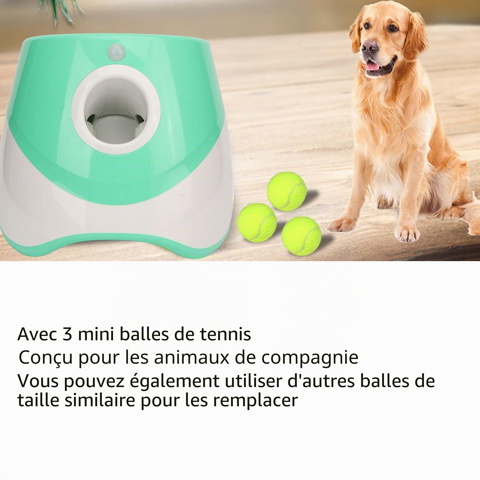 Tnfeeon Lanceur de Balle Automatique pour Chien Mini Jeu Rechargeable 3 Modes Interactif pour Petits Chiens Intérieur Extérieur Vert