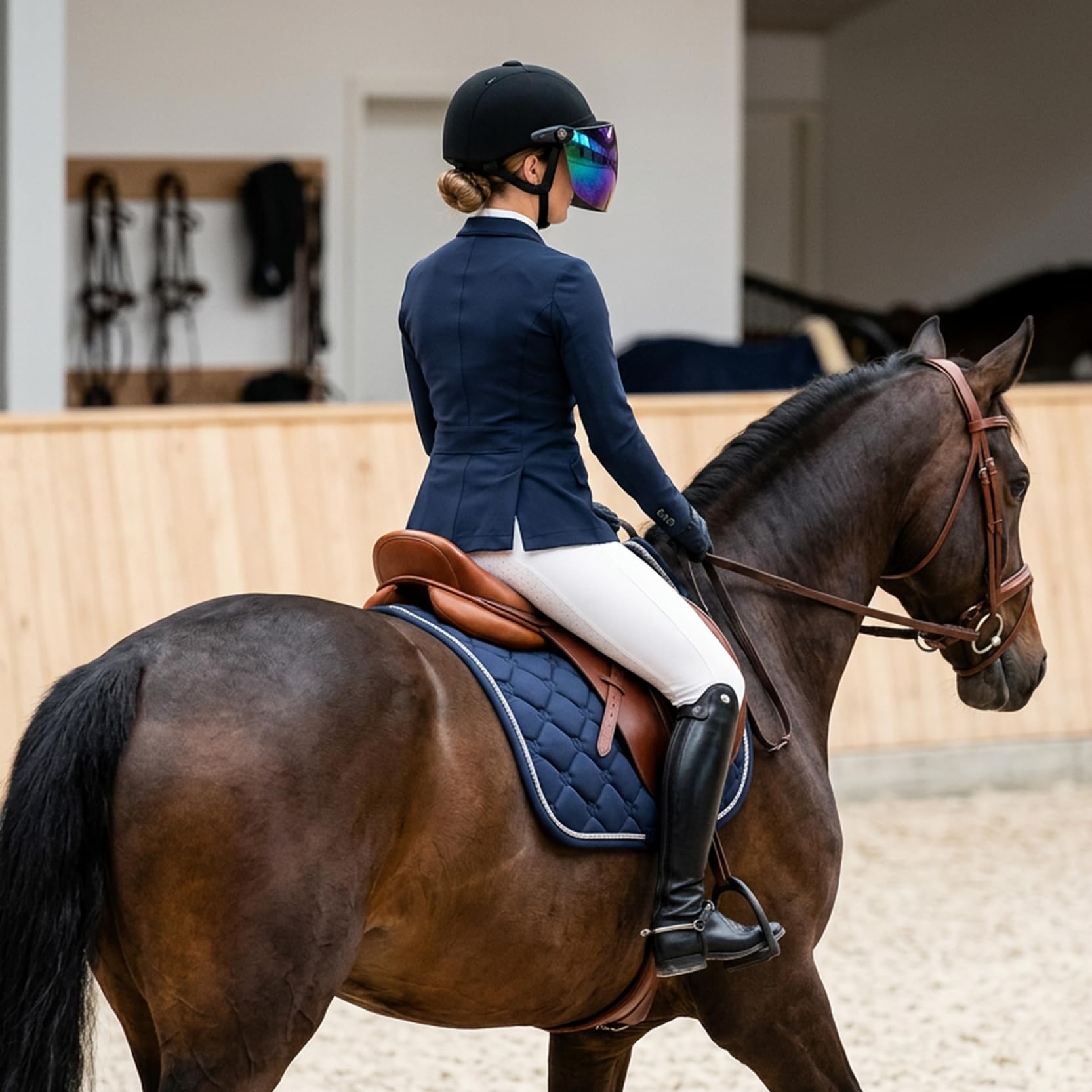 Casco de equitación de Terciopelo Ajustable para Adultos y Adolescentes, Casco Ecuestre con Forro extraíble y Visera Tintada para Mayor Comodidad, Seguridad, Equipo de equitación