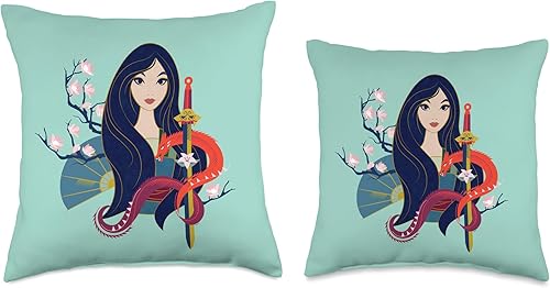 Miniatura 3 de Disney Princess Mulan and Mushu - Almohada moderna estilo art déco, 16 x 16 pulgadas, multicolor
