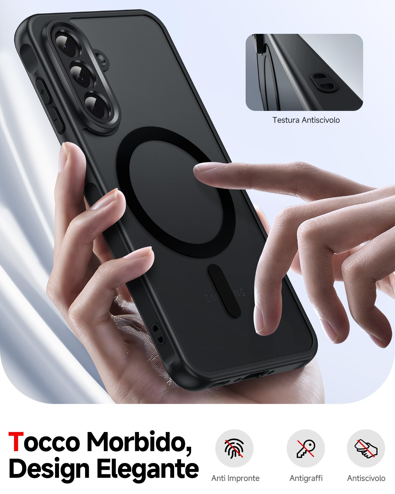 LeYi Cover Magnetica per Samsung Galaxy A36 5G con 2 Pezzi Vetro Temperato, Custodia per A 36 Traslucida Opaca Anti-Impronte Resistente ai Graffi Paraurti in TPU Antiurto Protettiva Case, Nero