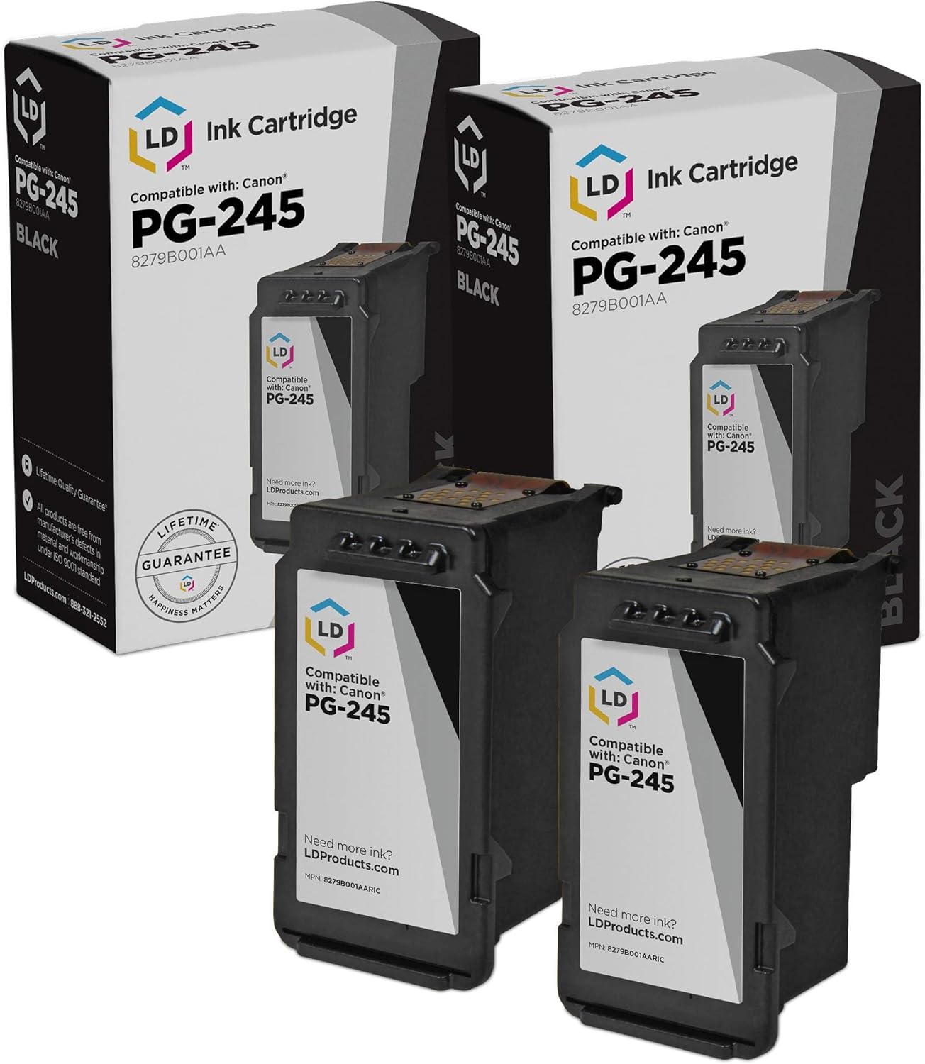 LD Products Remanufactured Ink Cartridge Replacement for Canon PG-245 8279B001AA (Black, 2-Pack) Compatible with Canon PIXMA: iP2820, MG2420, MG2520, MG2522, MG2525, MG2555, MG2920, MG2922, MG2924