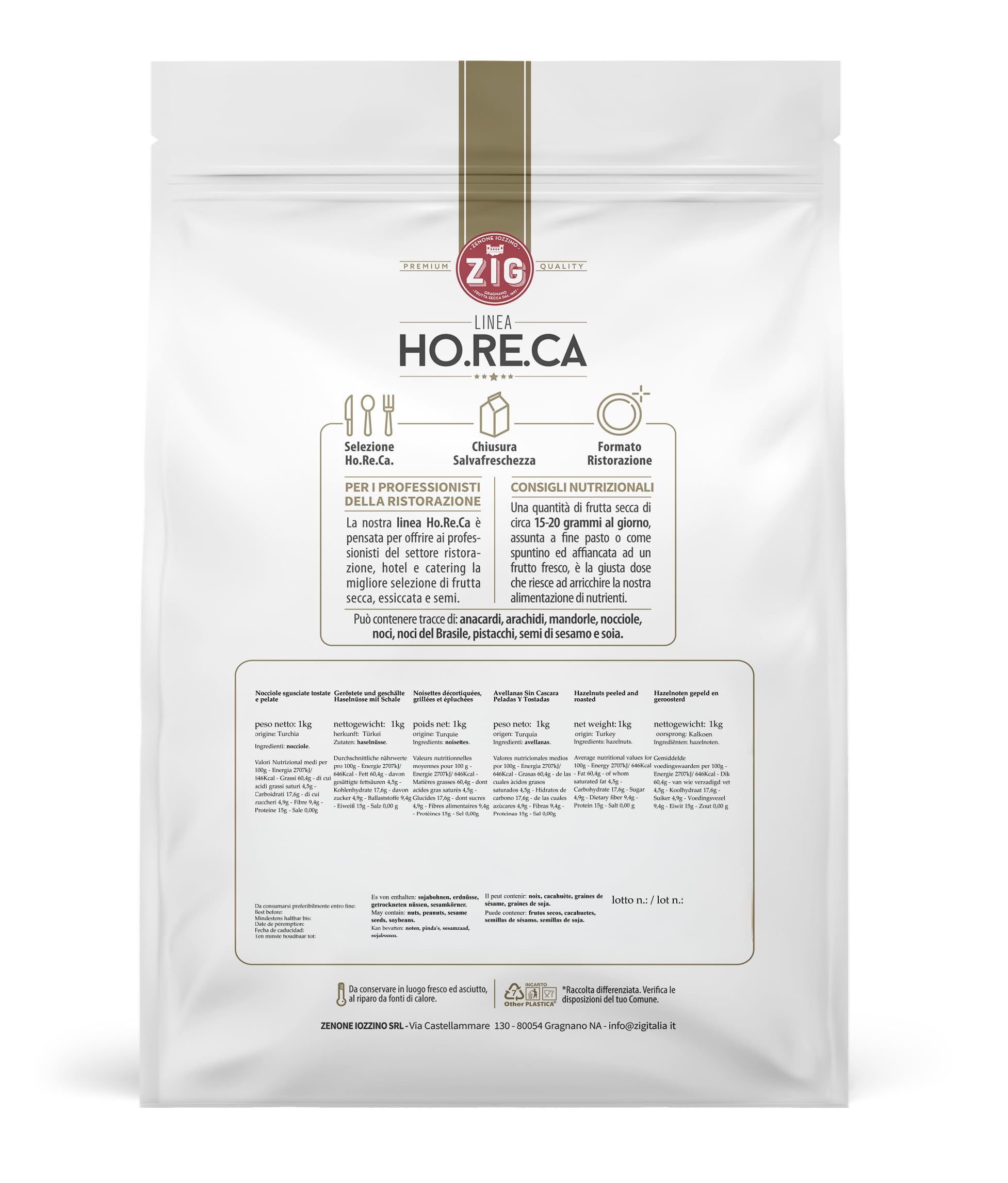 ZIG - HORECA - Nocciole sgusciate premium tostate e pelate 1 Kg