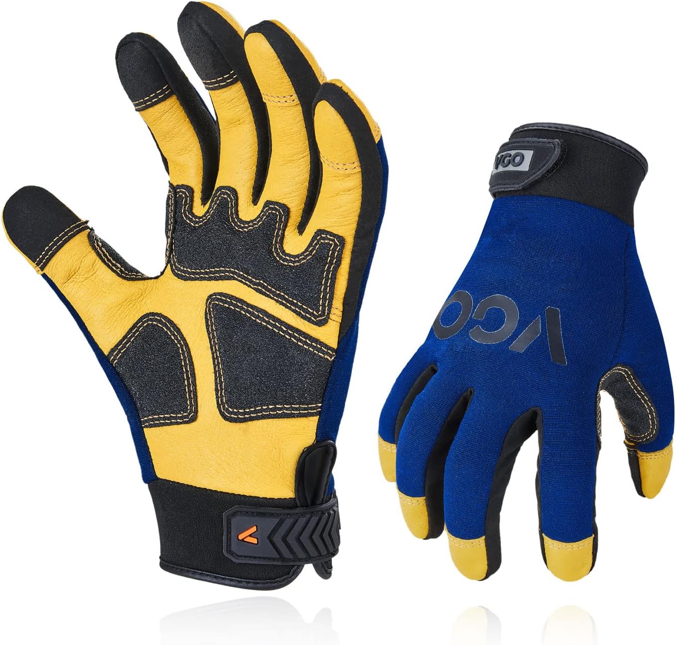 Vgo... 1-Pair Anti-Vibration Safety Work Gloves, Mechanics Gloves, Multi-purpose Leather Work Gloves (Size L, Black Gray, CA7723)
