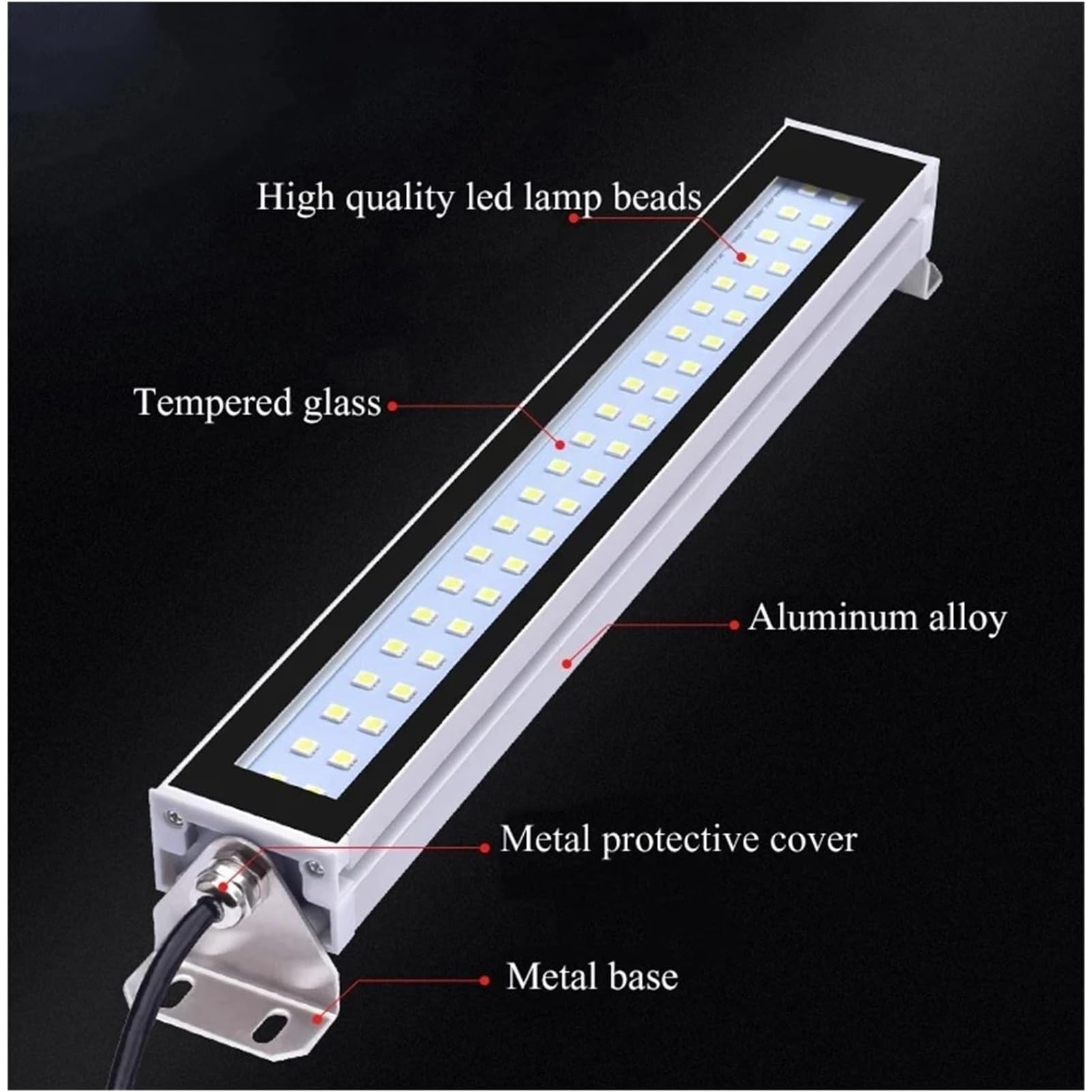 Lampa robocza LED CNC, przemysłowa lampa tokarska ze stopu aluminium, wodoszczelna IP67, oświetlenie warsztatowe LED do warsztatu (1080 mm, 24 V)