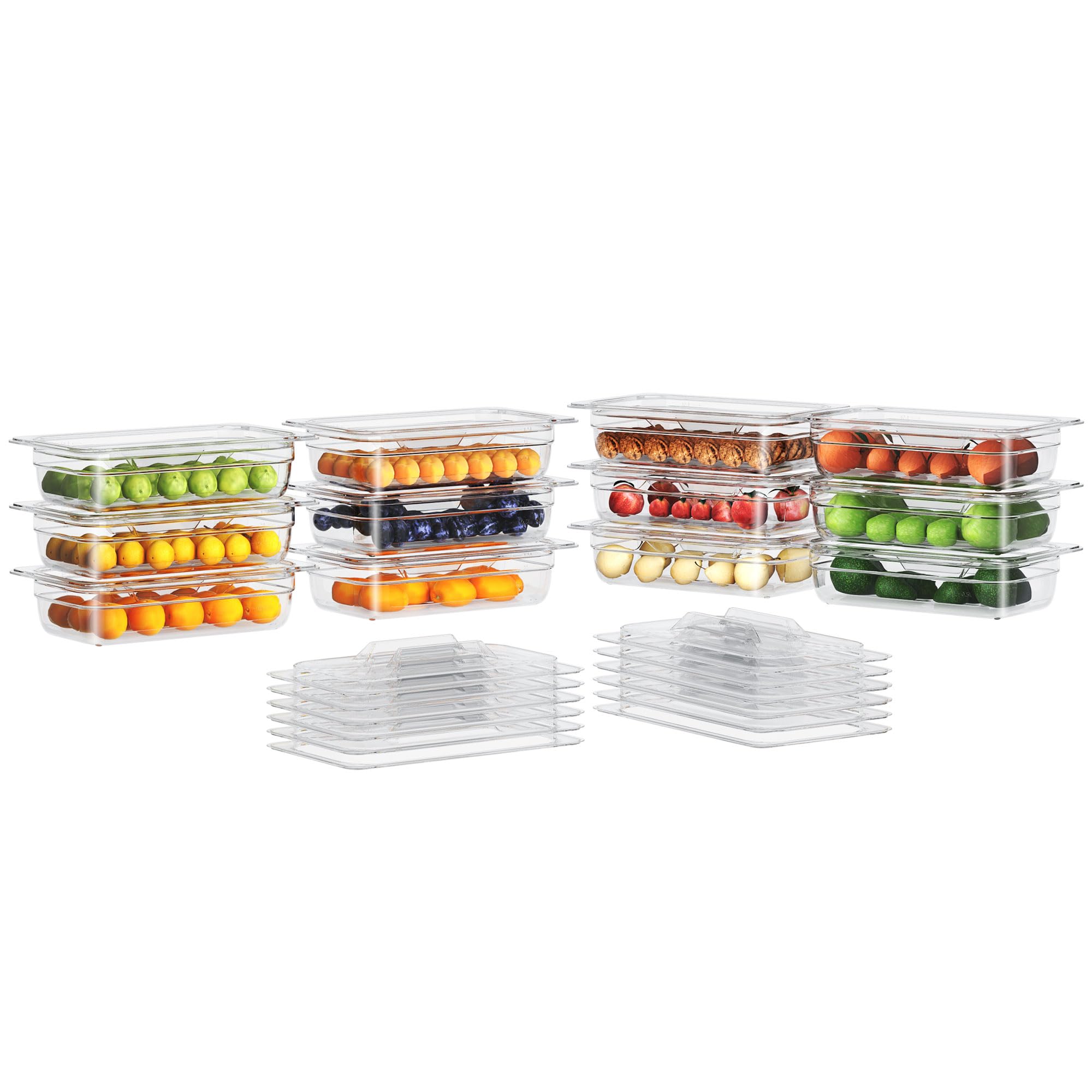 12 Pack Plastic Food Pan with Lid 1/4 Size 2.5 Inch Deep Restaurant Clear Food Storage Containers Polycarbonate Commercial Hotel Pans for Fruits Vegetables Beans Corns (12 PCS, 2.5'' Deep)