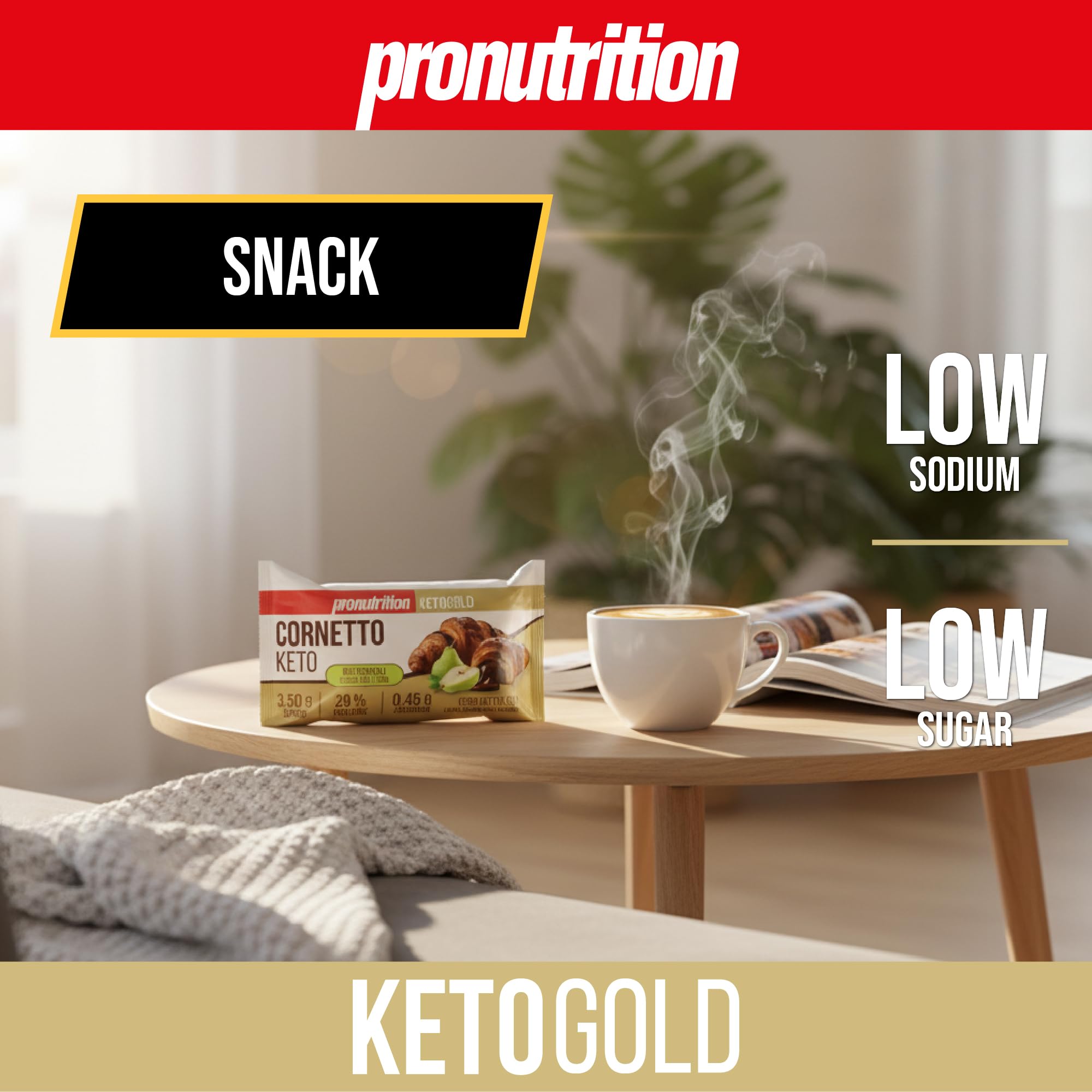 Pronutrition Cornetto Keto – Basso in Carboidrati e Zuccheri, Alto Proteico con Deliziosa Farcitura, Lievitazione Naturale – Gusto: Cioccolato e Pera