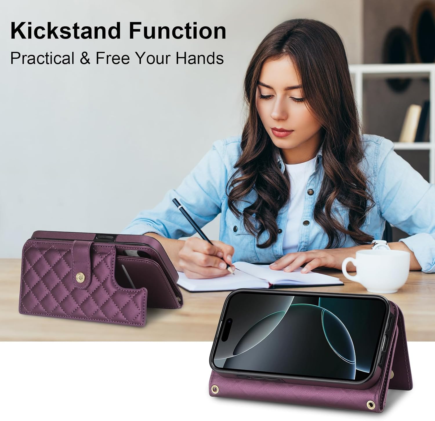 Vofolen for iPhone 16 Pro Wallet Case with Card Holder RFID Blocking Purple image 5