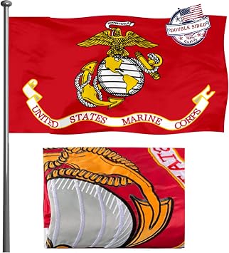 Marine Corps Flag - 3x5 Outdoor Double Sided Embroidery - USMC Flag, Heavy Duty Polyester, Super Durable