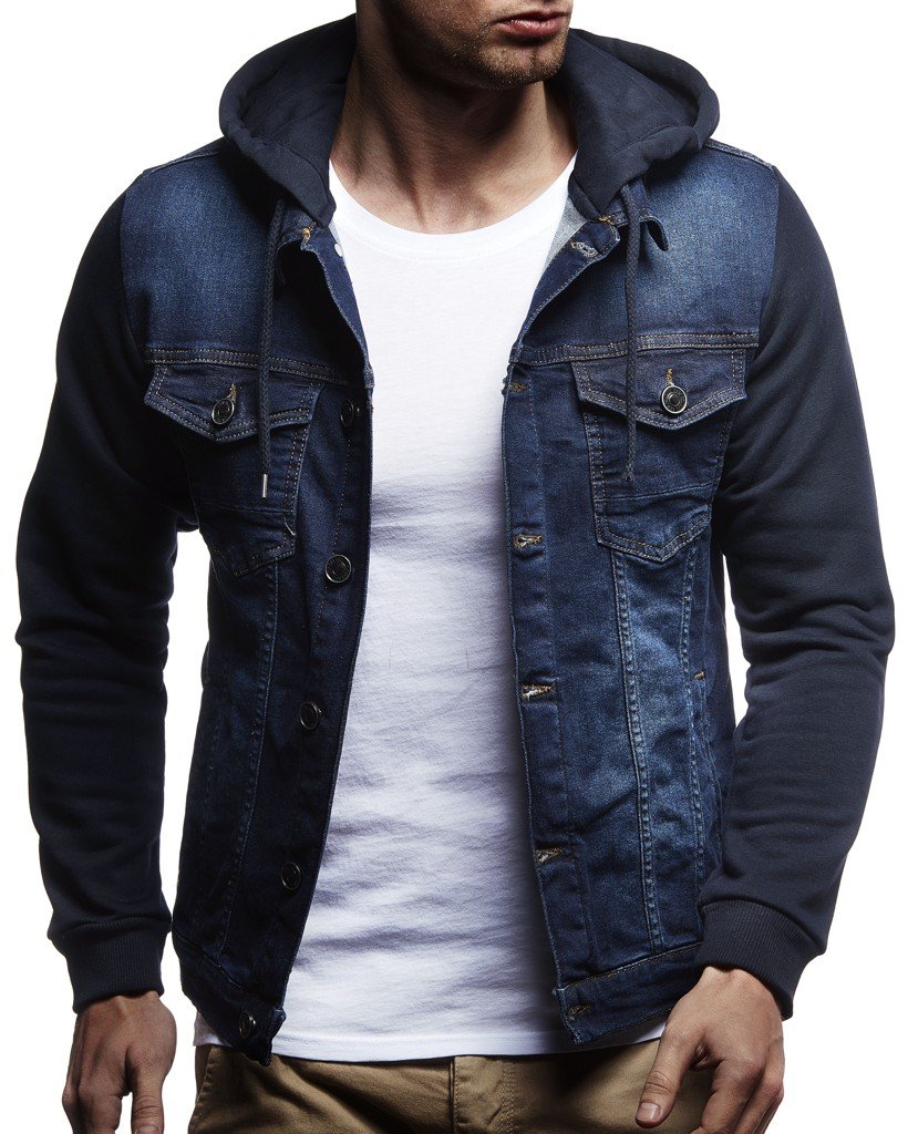 Leif Nelson chaqueta con capucha chaqueta de mezclilla de los hombres LN-5615