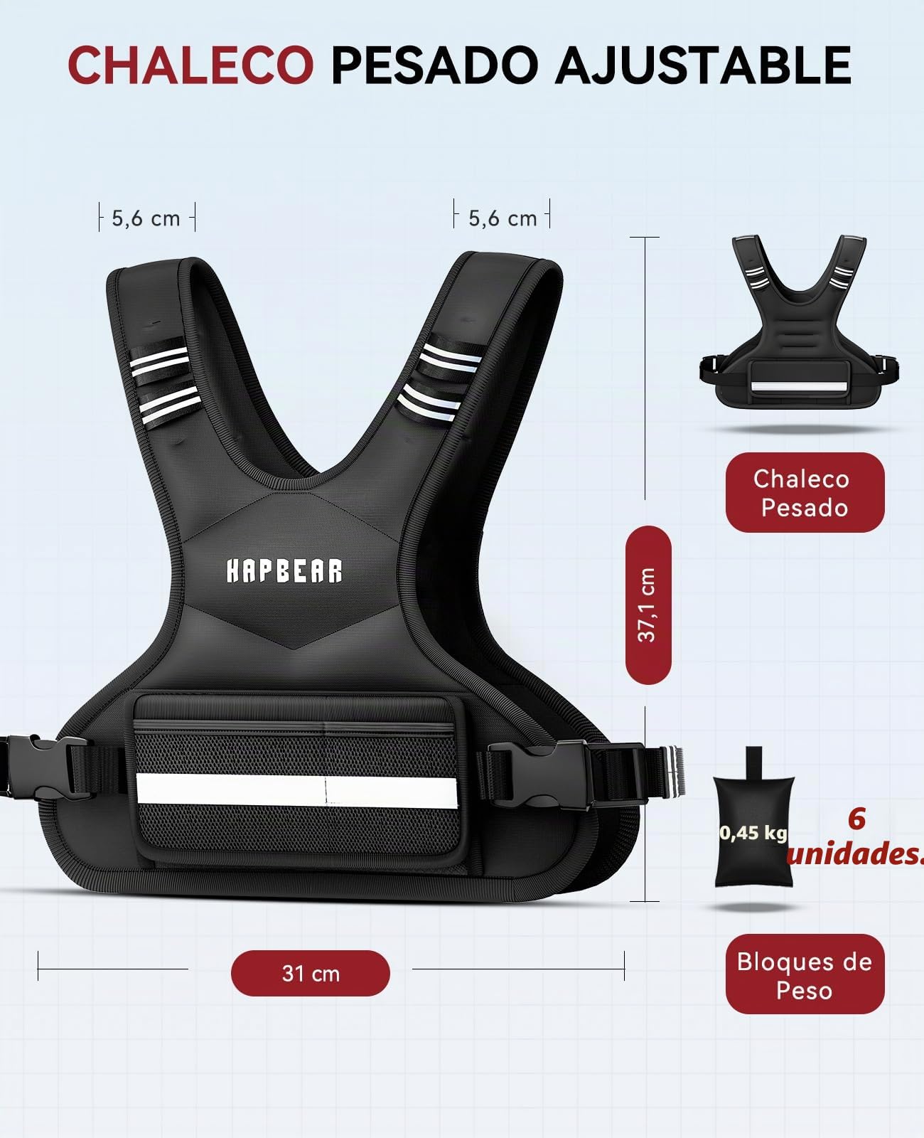 HAPBEAR Chaleco Lastrado -Ajustable de 1.8-4.5 kg, Chalecos con Peso Corporal para Entrenamientos en casa, Correr y Entrenamiento de Fuerza
