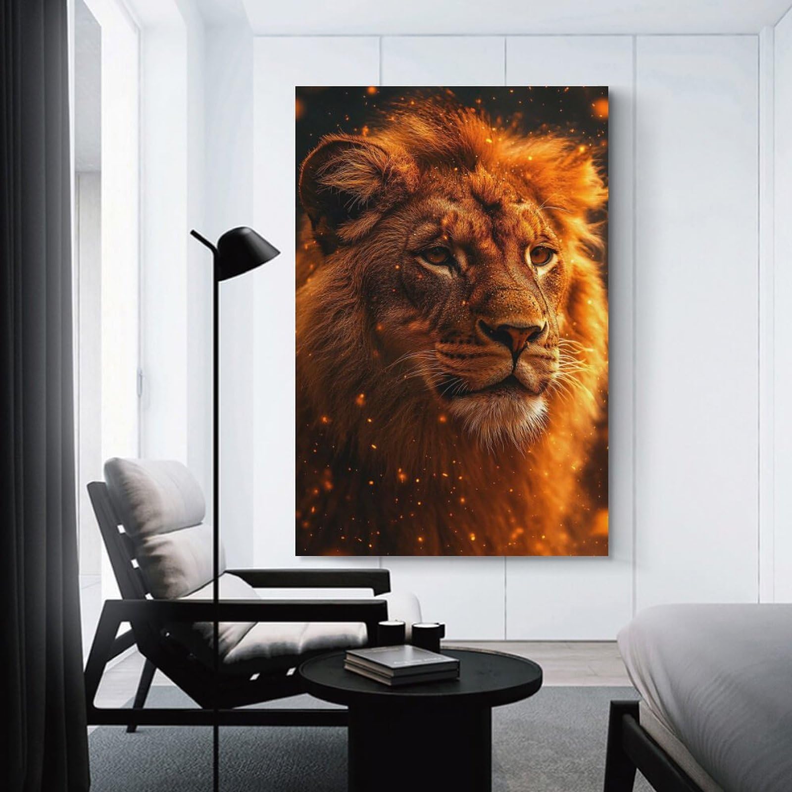 Junmoney Wall Art Print Majestic Lion Portrait with Golden Hues, 12x18inch(30x45cm), for Contemporary Homes, Apartments Or Offices, An Easy Choice for New Home Styling